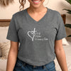 Wife, Mother, Woman Of Faith Cross Heart Scripture V Neck Tee