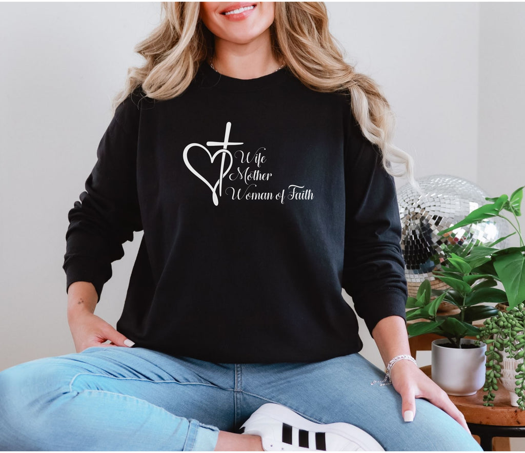 Wife Mother Woman Of Faith Comfort Colors Long Sleeve T Shirt