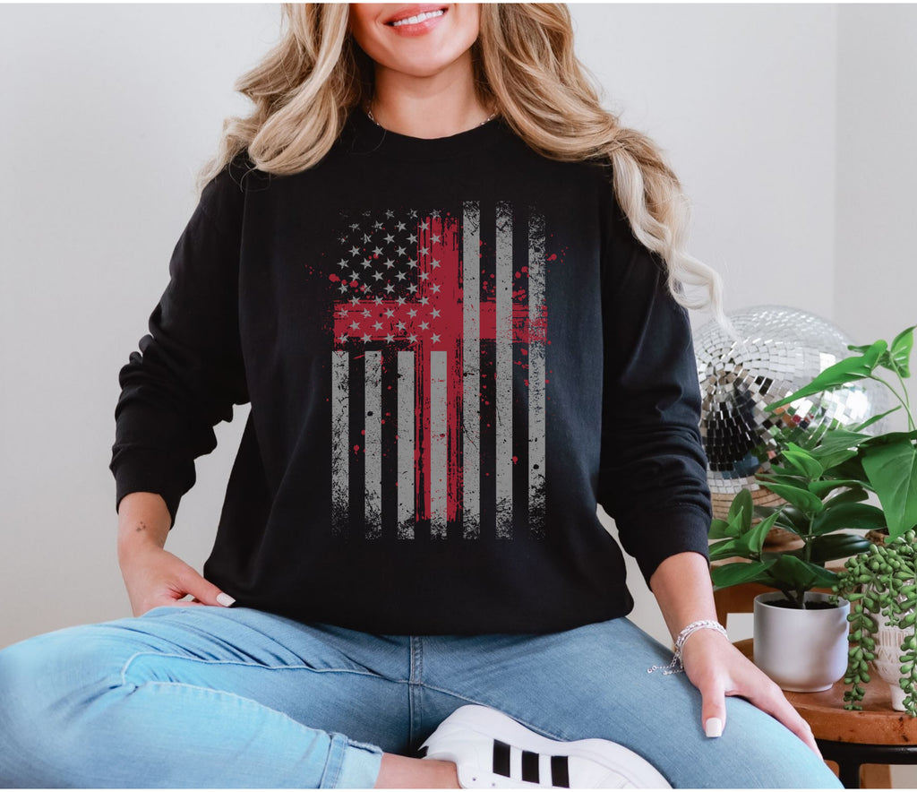 Flag With Cross Comfort Colors Long Sleeve T Shirt