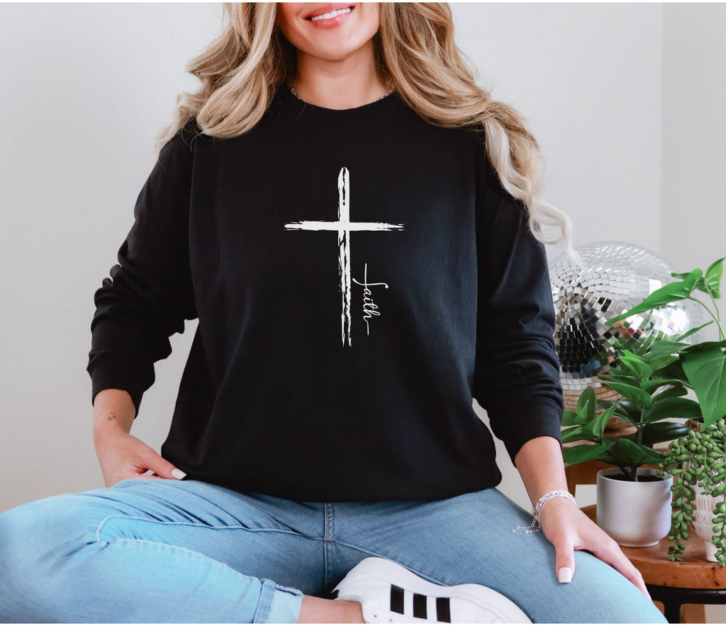 Cross With Faith Comfort Colors Long Sleeve T Shirt