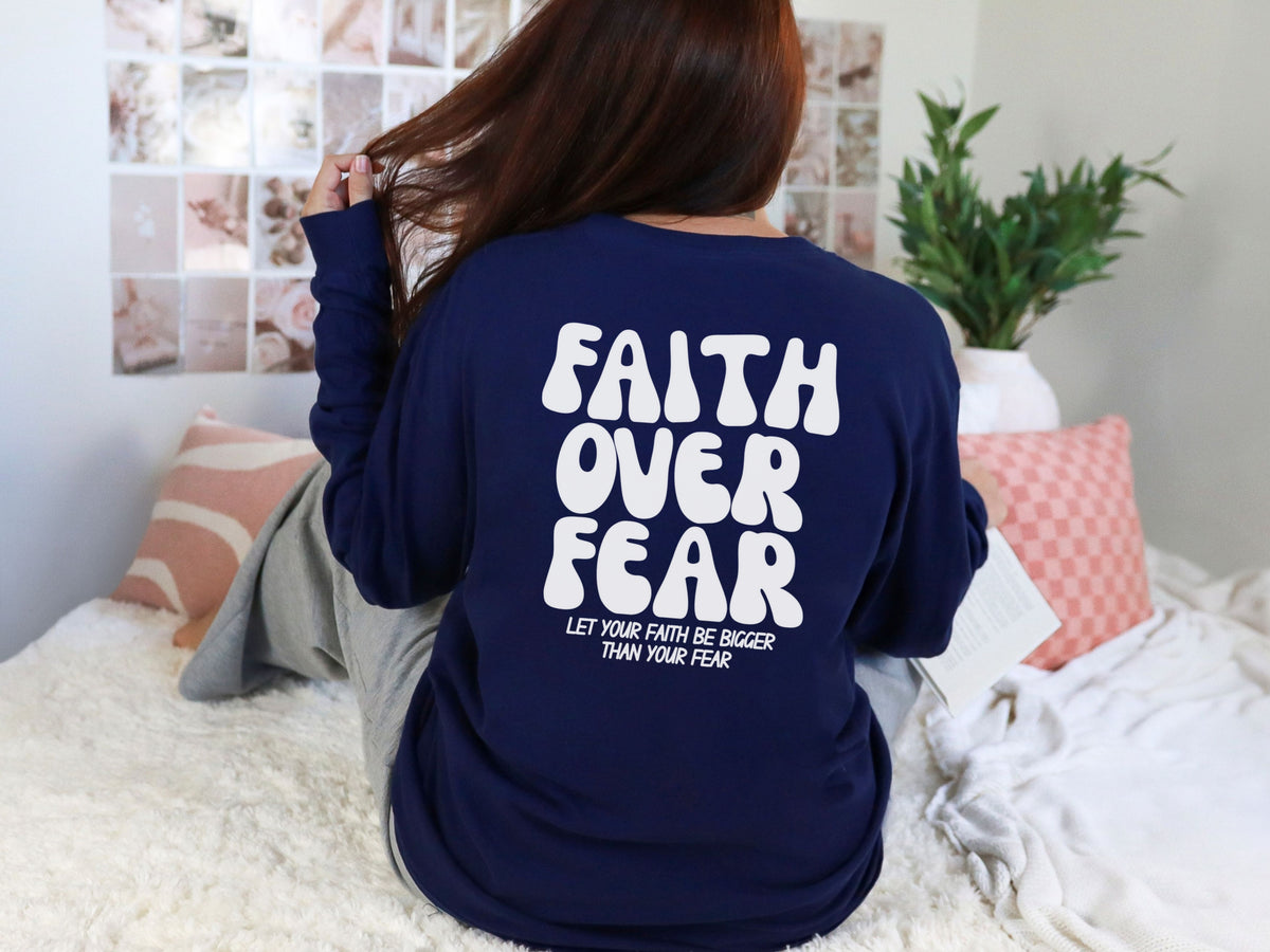 Faith Over Fear Pink/ White Comfort Colors Long Sleeve T-Shirt