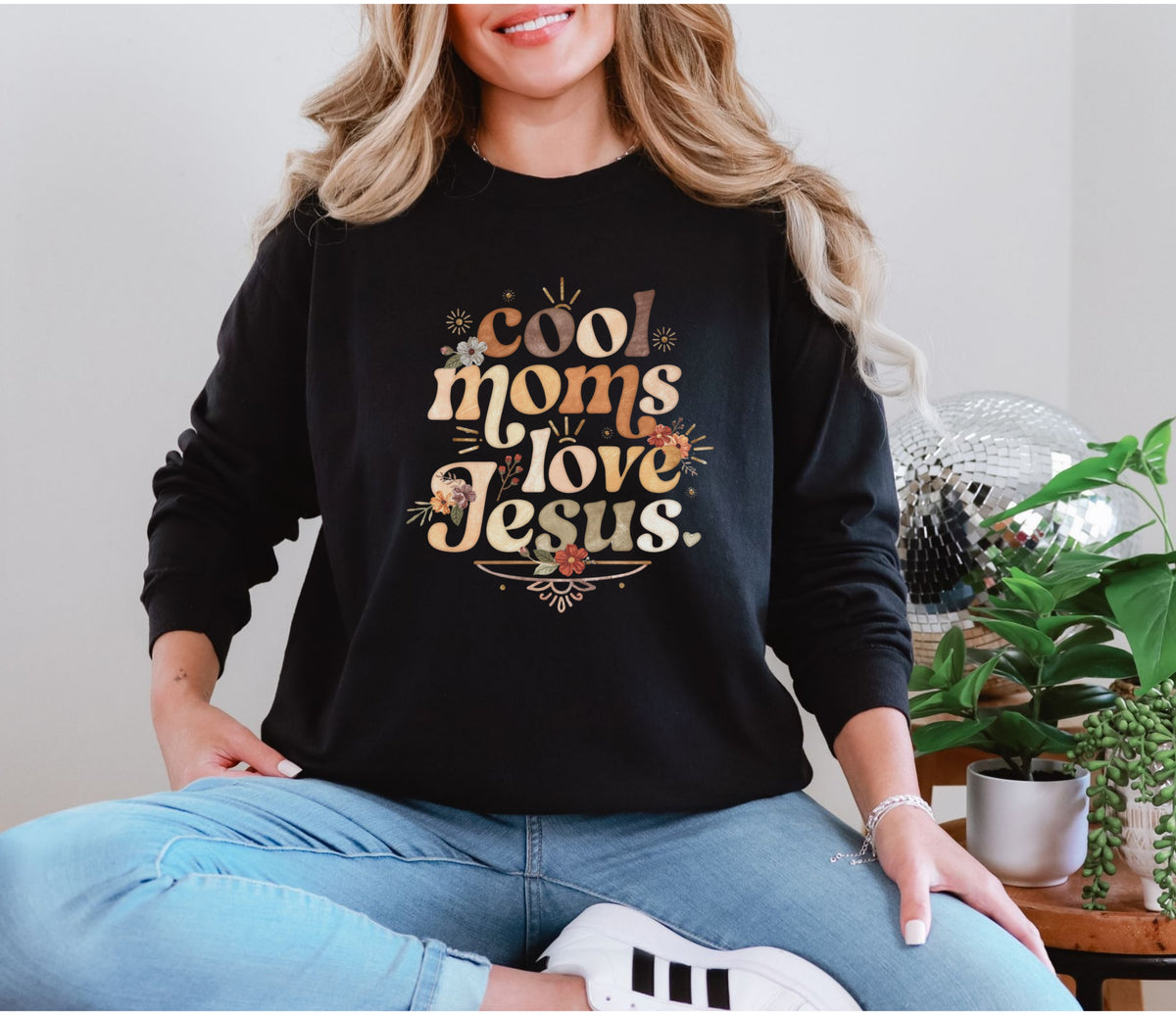Cool Moms Love Jesus - Boho Comfort Colors Long Sleeve T Shirt