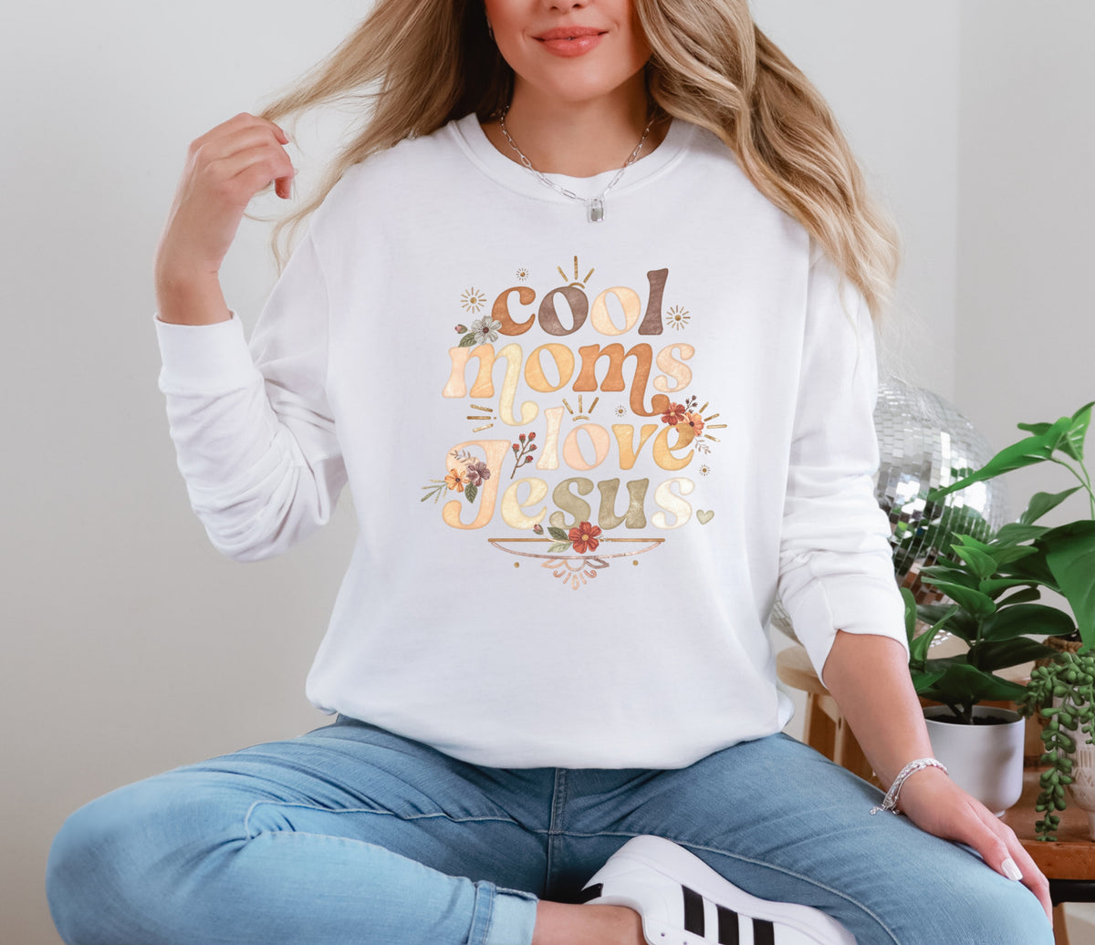 Cool Moms Love Jesus - Boho Comfort Colors Long Sleeve T Shirt
