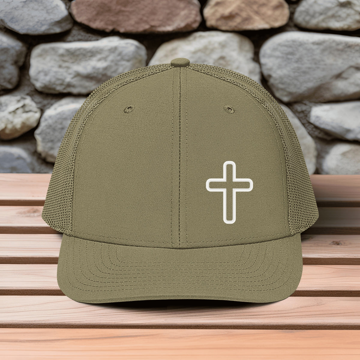 Cross Outline Embroidered Snapback Trucker Hat, Christian Cross Cap, Faith Based Hat, Jesus Trucker Hat, Christian Gift for Men and Women