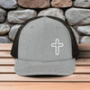 Cross Outline Embroidered Snapback Trucker Hat, Christian Cross Cap, Faith Based Hat, Jesus Trucker Hat, Christian Gift for Men and Women