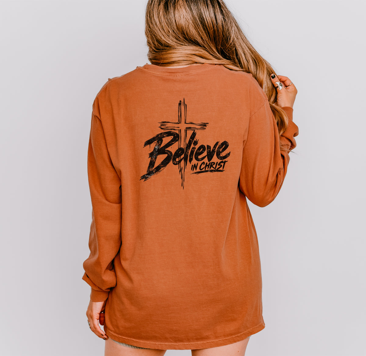 Believe In Christ w/ Cross Comfort Colors Long Sleeve T Shirt