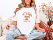 Are You Foll-o-ween Jesus T-Shirt in white, featuring stylish pumpkin design and scripture, perfect for Halloween celebrations.