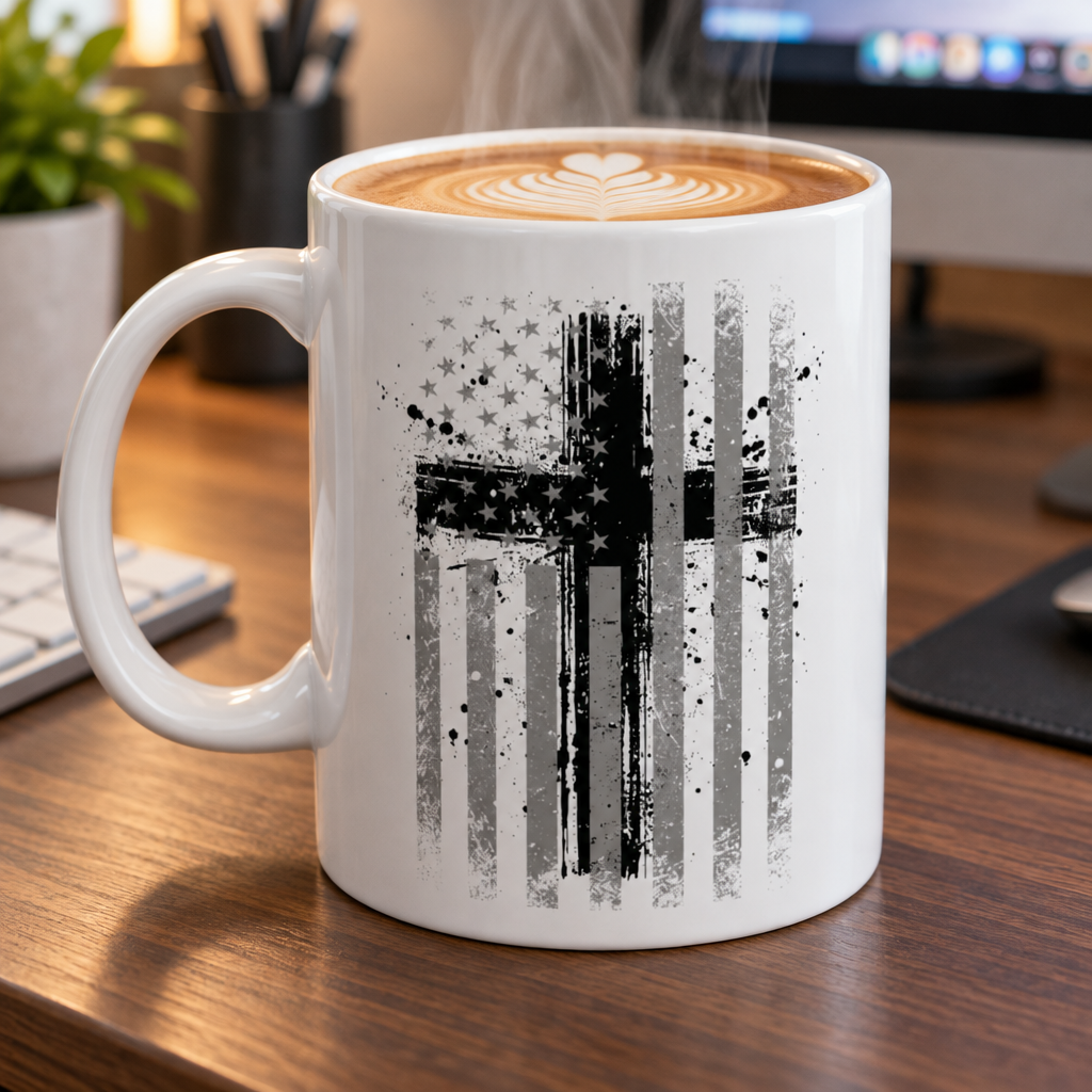 Flag With Cross Ceramic Mug - White