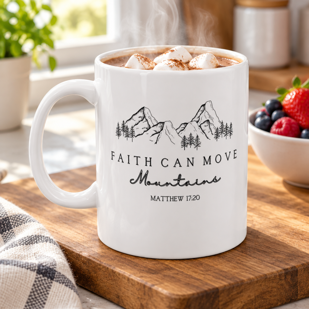 Faith Can Move Mountains Ceramic Mug - White