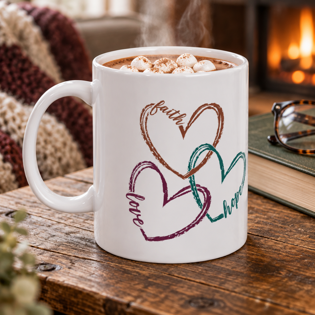 Love Faith Hope Heart Ceramic Mug - White
