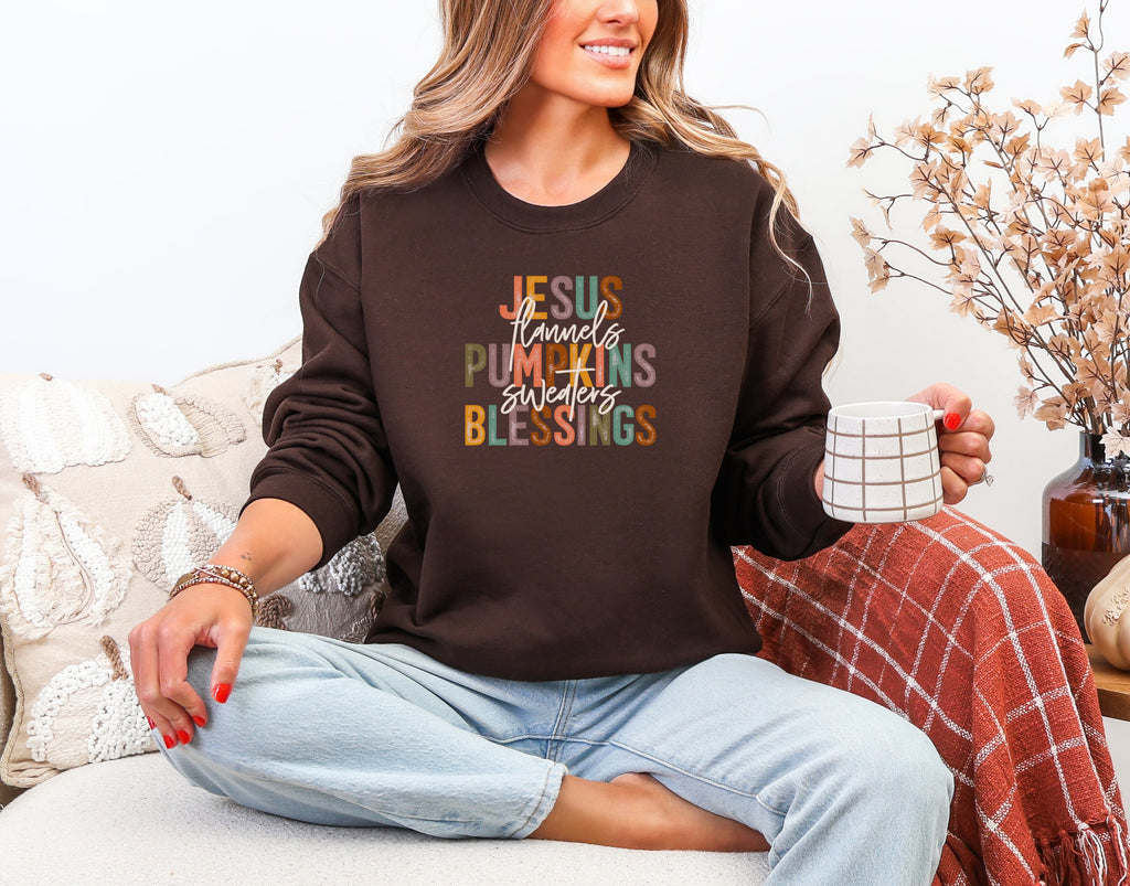 Jesus Flannels Pumpkins Sweaters Blessings Crewneck Sweatshirt