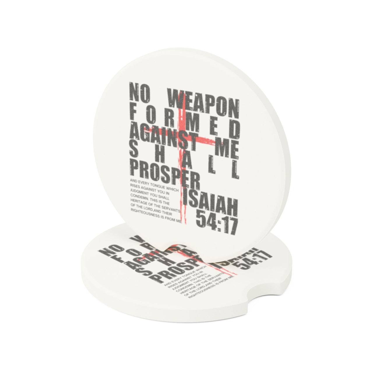 Isaiah 54:17, No Weapon Formed Against Me Soapstone Car Coaster - My Faith My Father