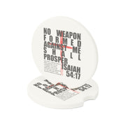 Isaiah 54:17, No Weapon Formed Against Me Soapstone Car Coaster - My Faith My Father