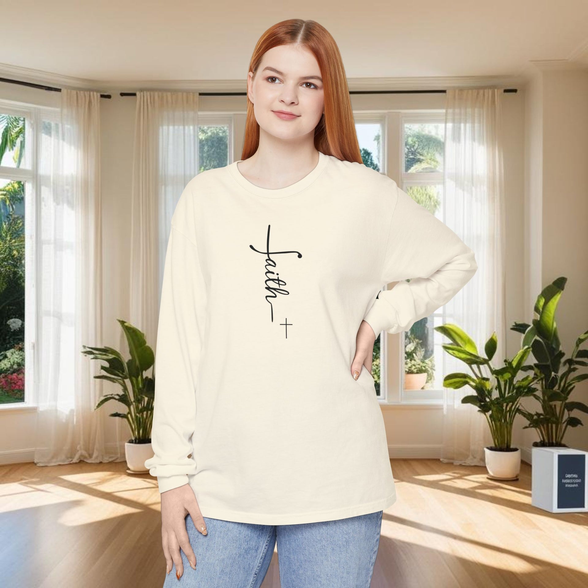 Faith + Cross Unisex Relaxed Fit Long Sleeve T-Shirt - My Faith My Father
