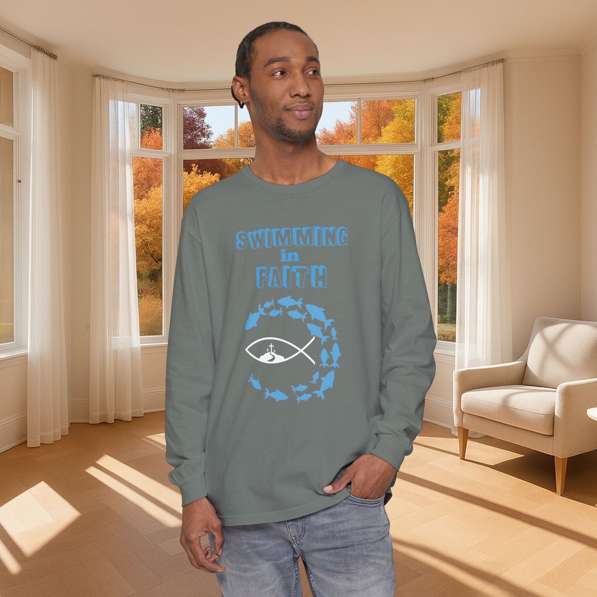 Swimming in Faith Unisex Relaxed Fit Long Sleeve T-Shirt - My Faith My Father