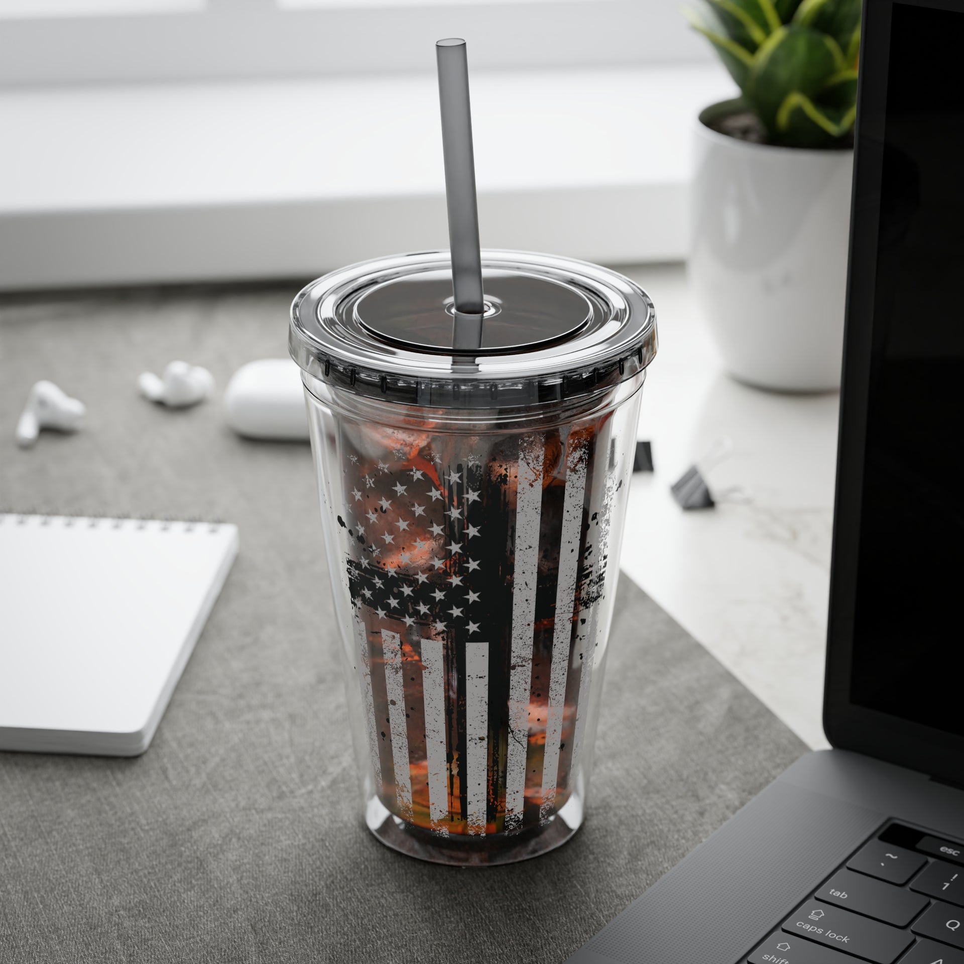 Flag With Cross Sunsplash 16oz Tumbler With Straw - My Faith My Father