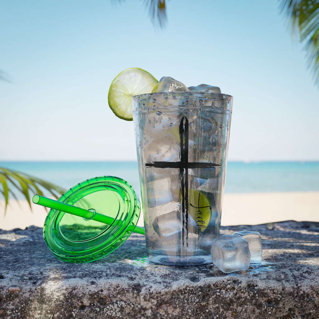 Cross With Faith Sunsplash 16oz Tumbler with Straw - My Faith My Father