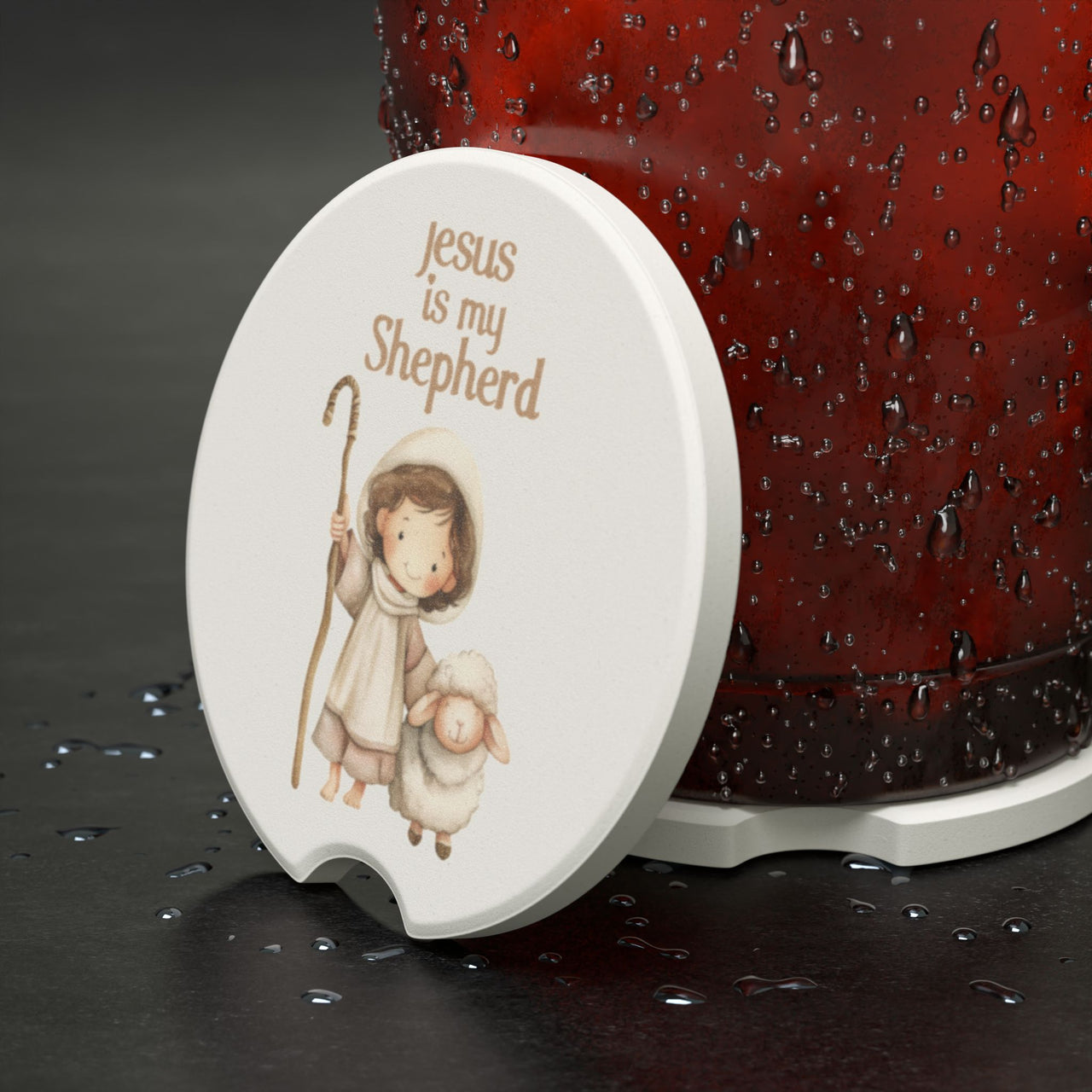 Jesus is My Shepherd Soapstone Car Coaster - My Faith My Father