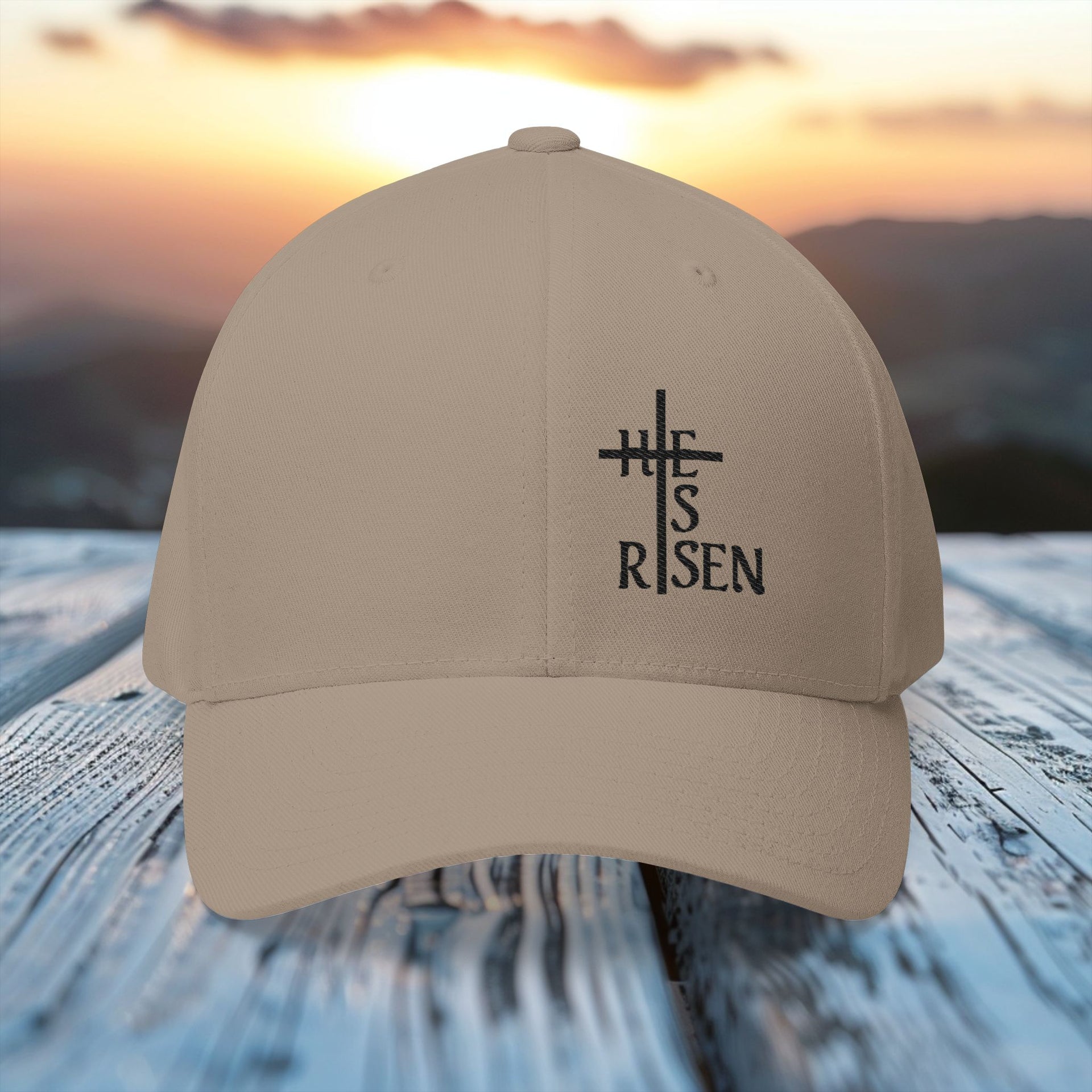 He Is Risen Flexfit Hat - Embroidered Cap, Christian Cap, Inspirational Hat, Religious Gift, Casual Accessory, Outdoor Hat - My Faith My Father