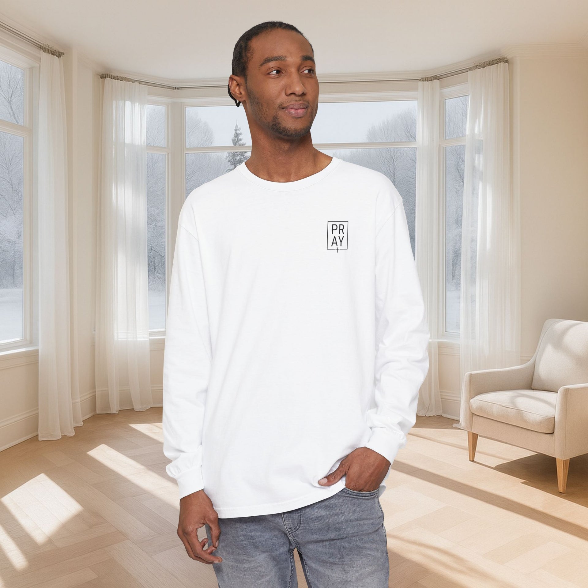 PRAY + Cross Unisex Relaxed Fit Long Sleeve T-Shirt - My Faith My Father