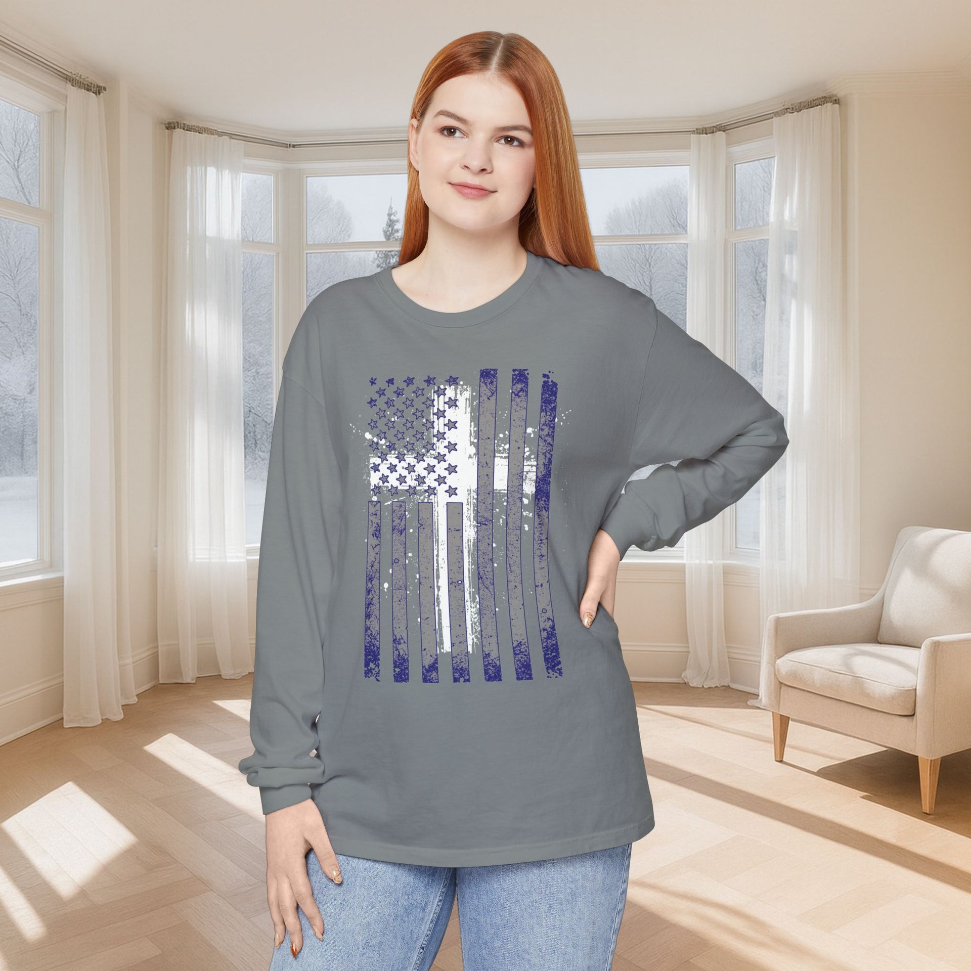 Flag With Cross Unisex Relaxed Fit Long Sleeve T-Shirt - My Faith My Father