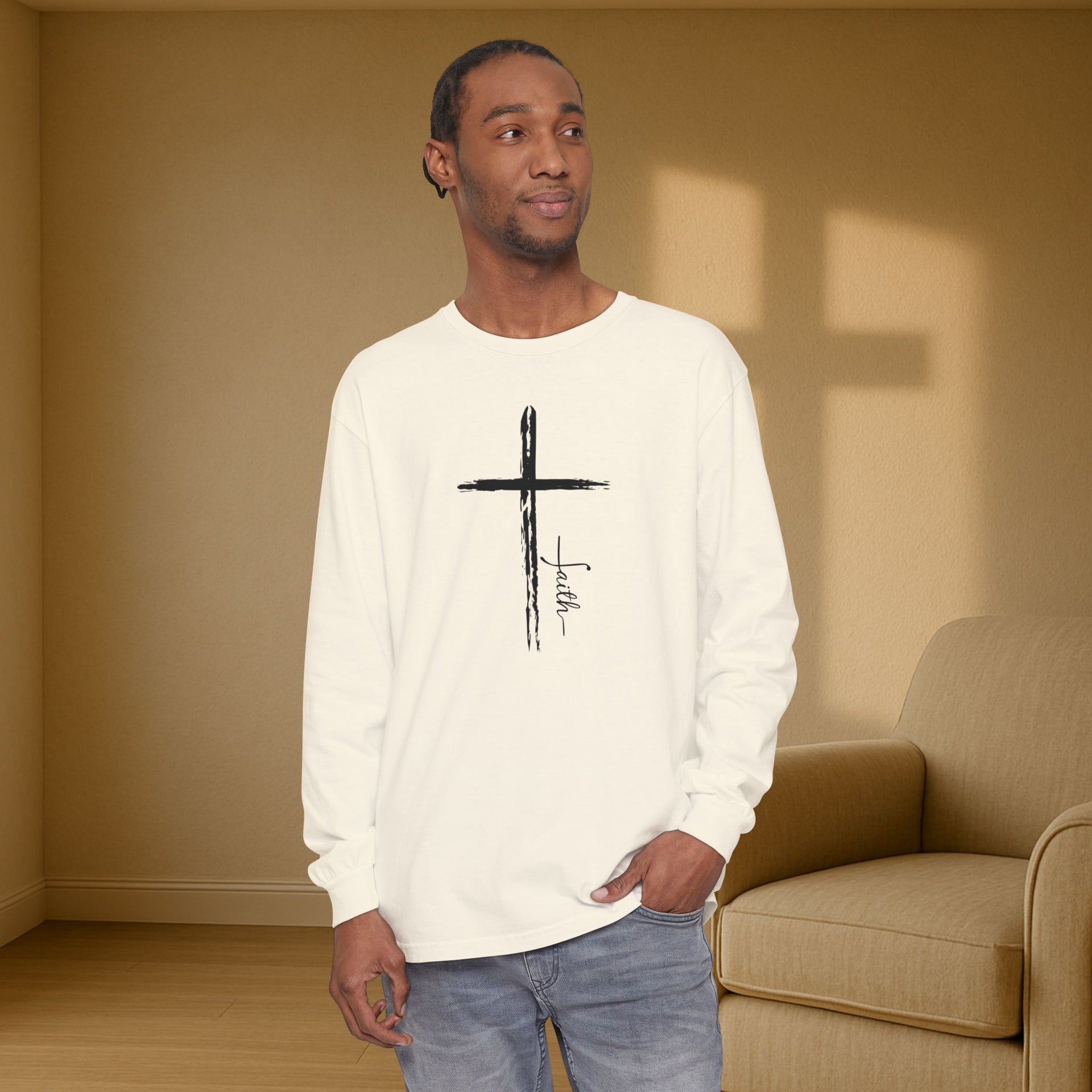 Cross With Faith Unisex Relaxed Fit Long Sleeve T-Shirt - My Faith My Father