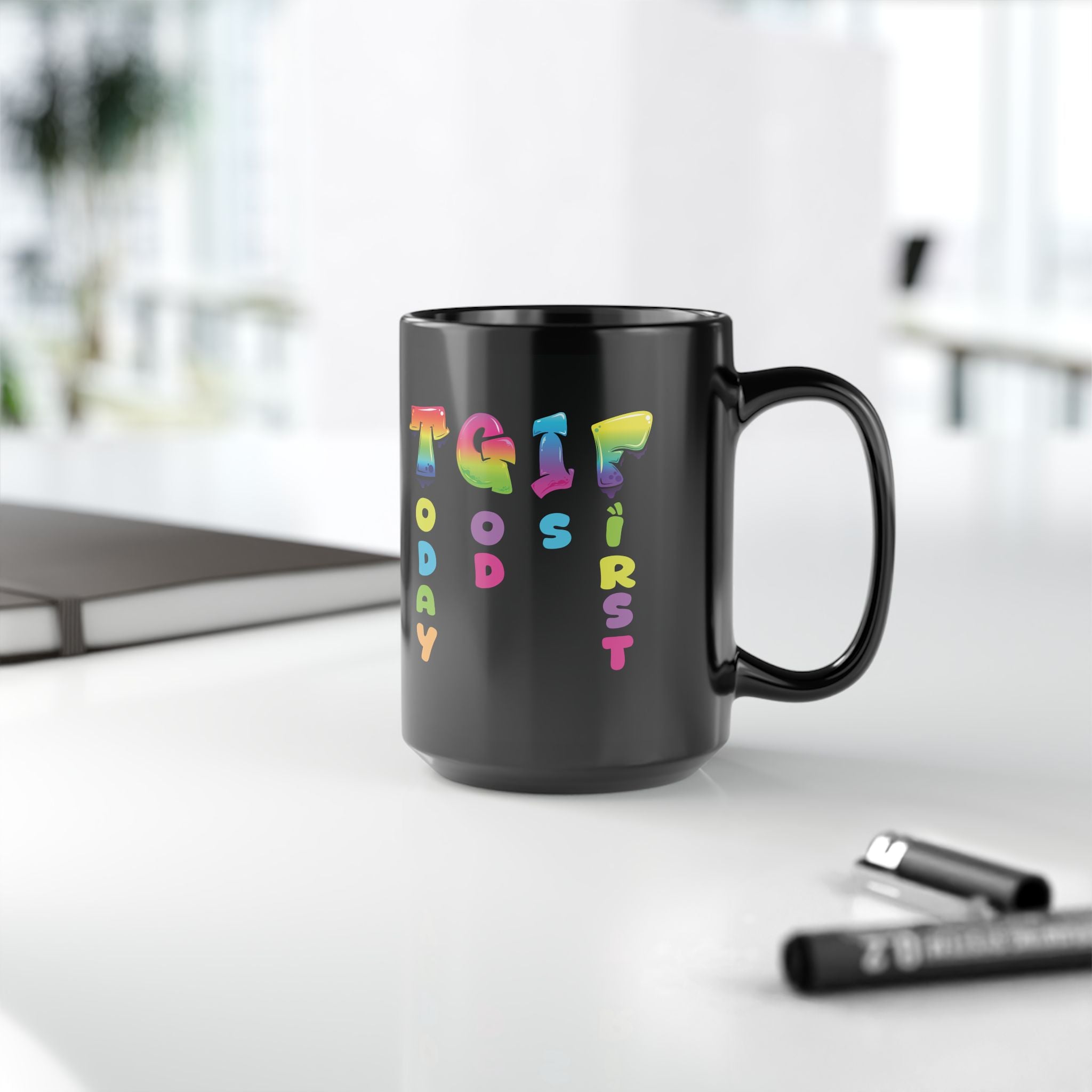 TGIF(Today God Is First) Black Ceramic Mug