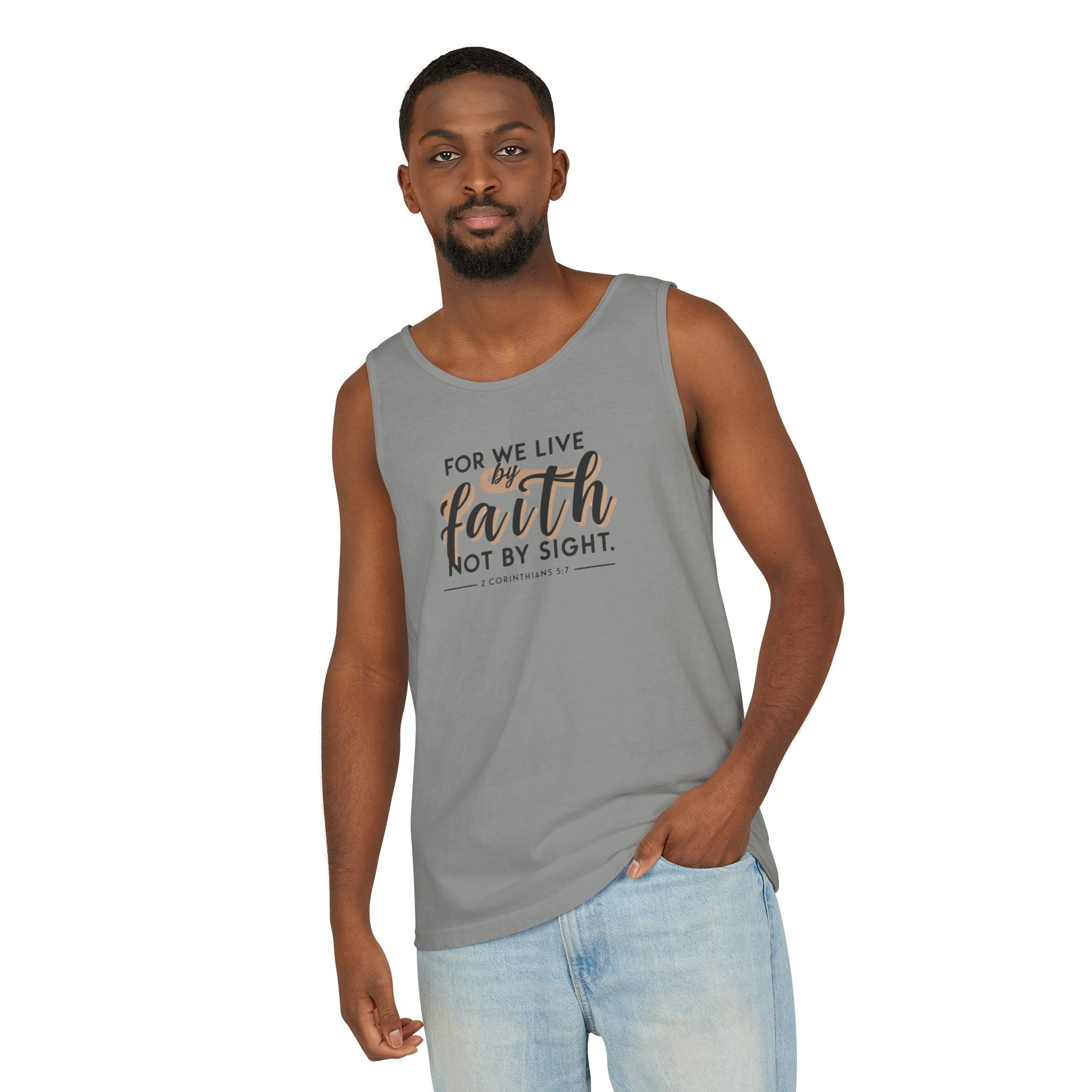 For We Live By Faith Unisex Tank Top, Faithful Tank Top, Religious Muscle Tee, Christian Inspirational Tank Top,