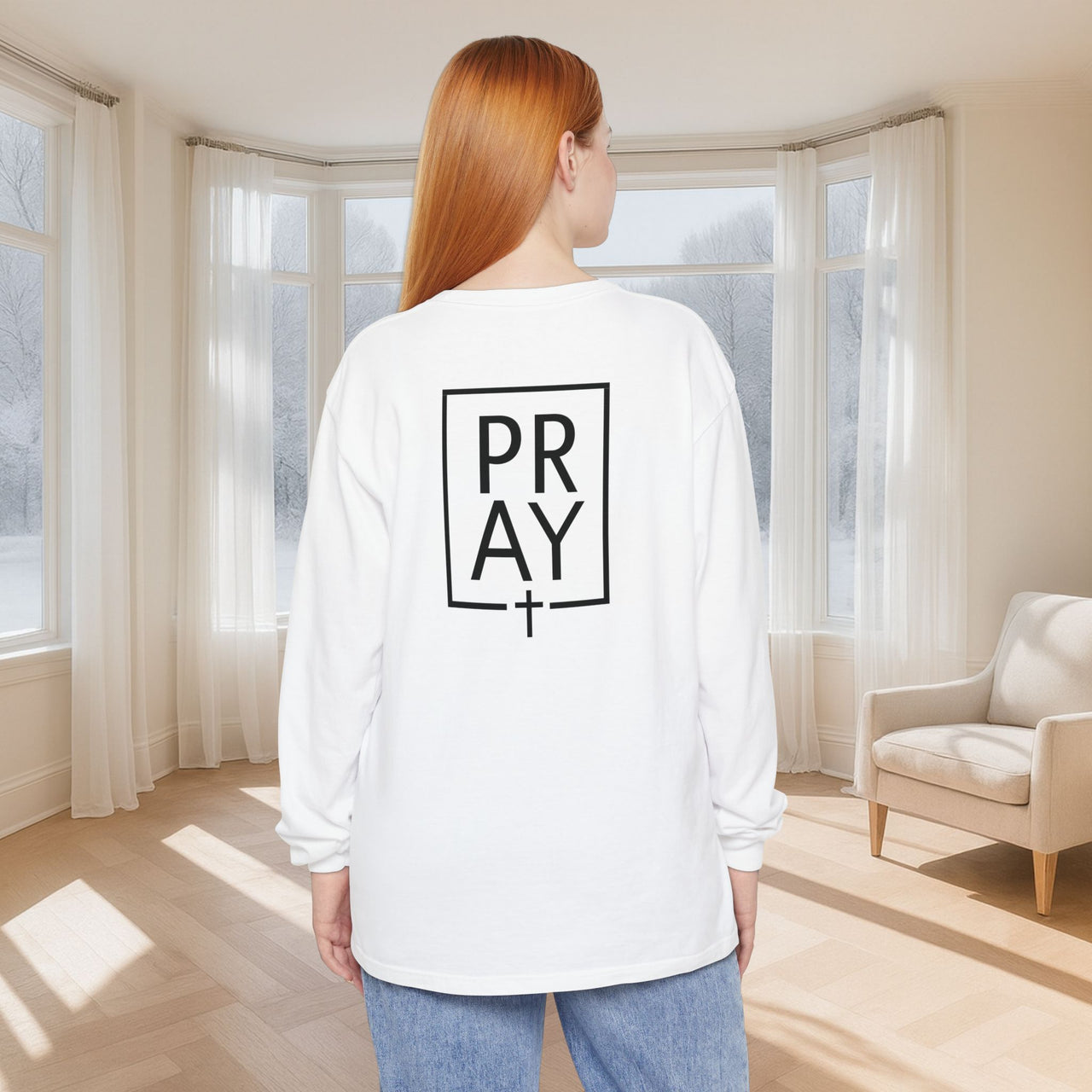 PRAY + Cross Unisex Relaxed Fit Long Sleeve T-Shirt - My Faith My Father