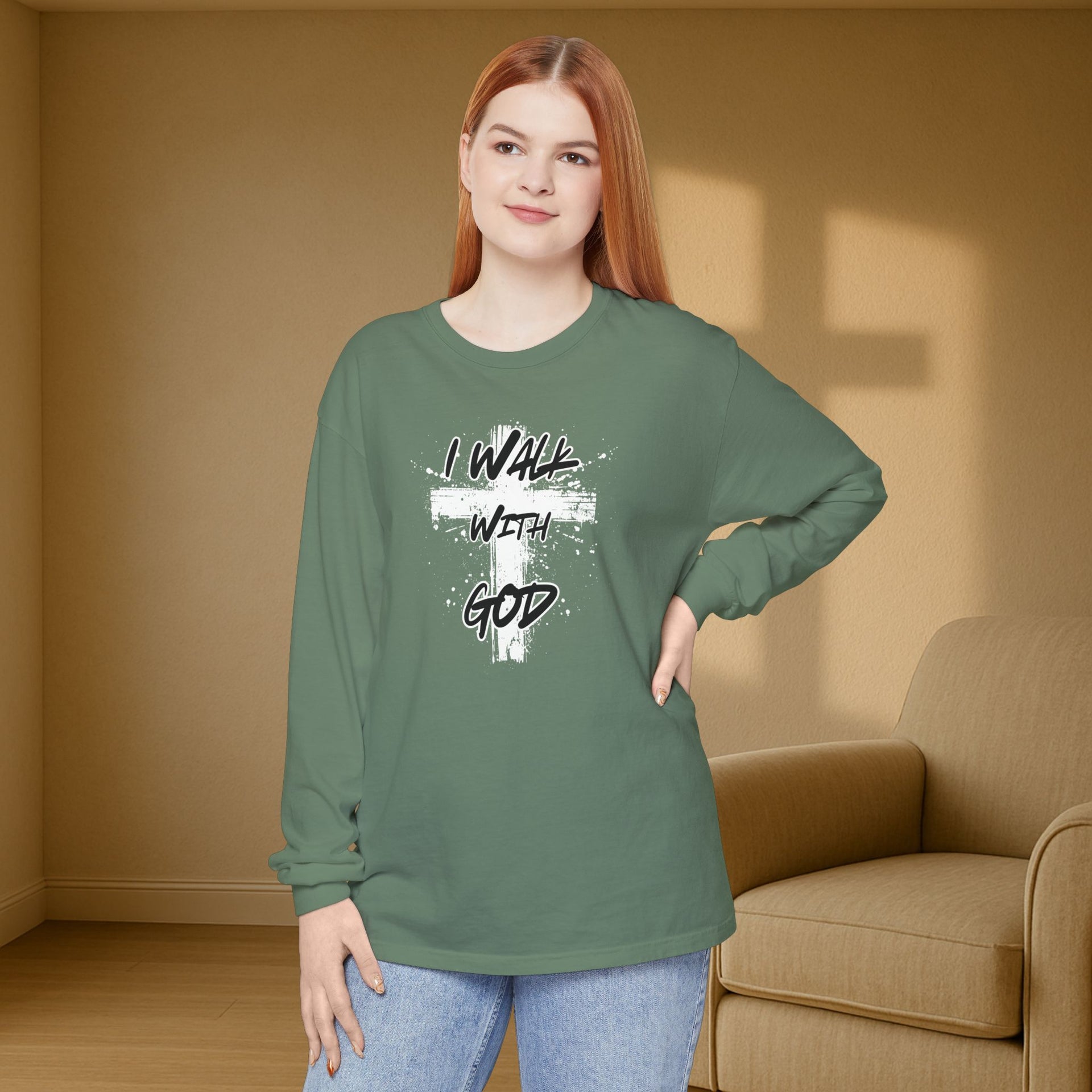 I Walk with God Unisex Relaxed Fit Long Sleeve T-Shirt - My Faith My Father