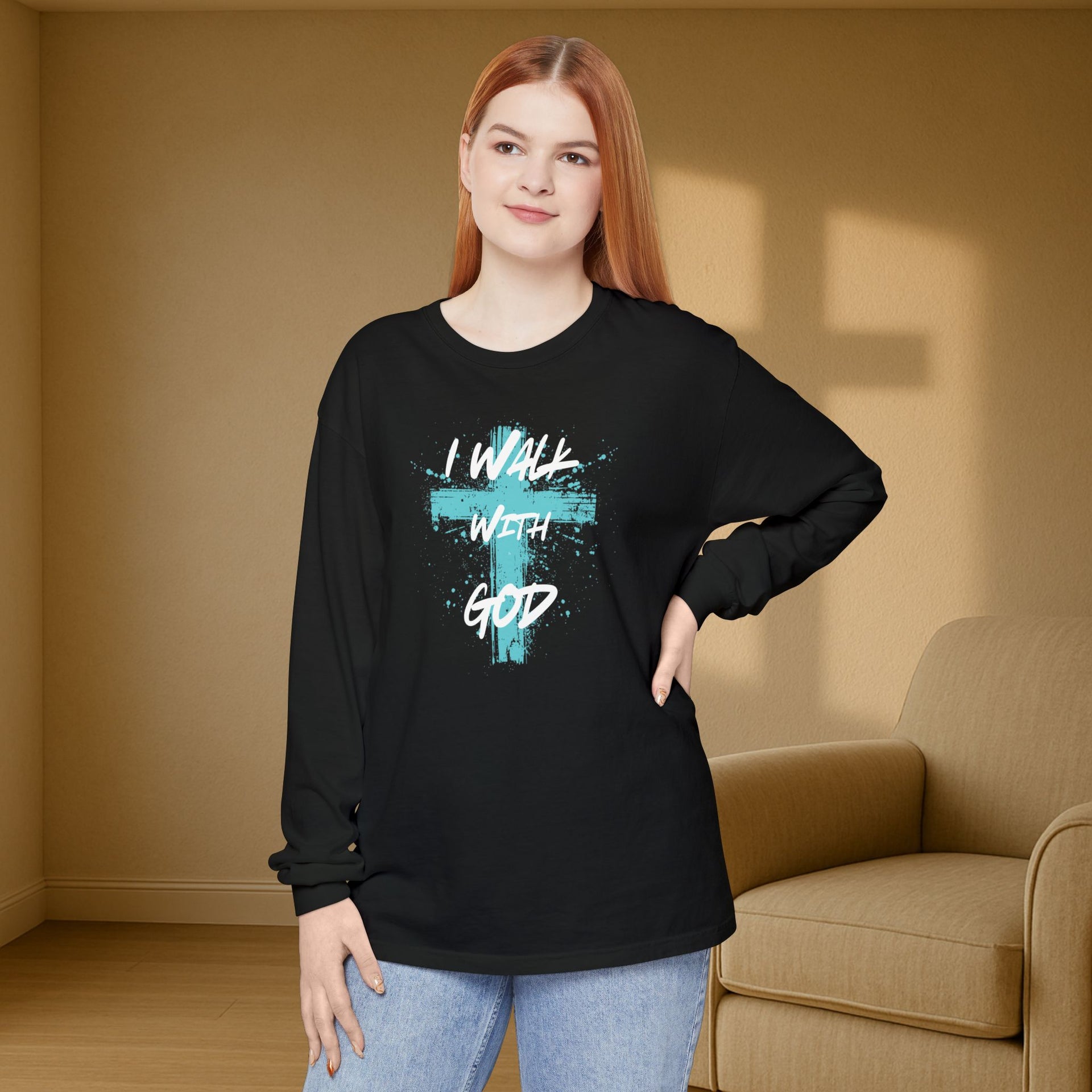 I Walk with God Unisex Relaxed Fit Long Sleeve T-Shirt - My Faith My Father