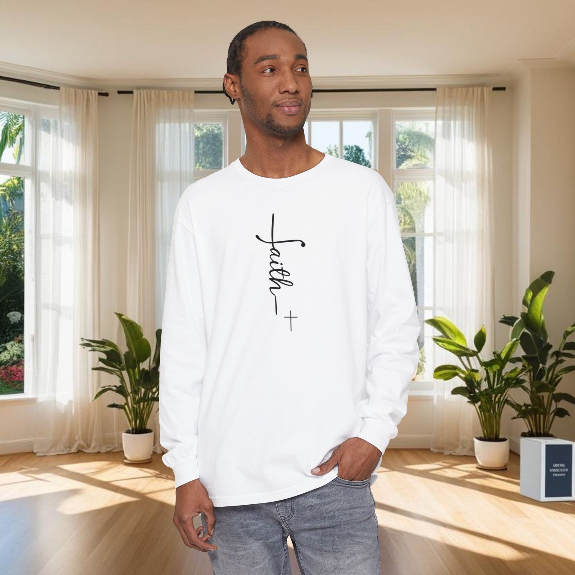 Faith + Cross Unisex Relaxed Fit Long Sleeve T-Shirt - My Faith My Father