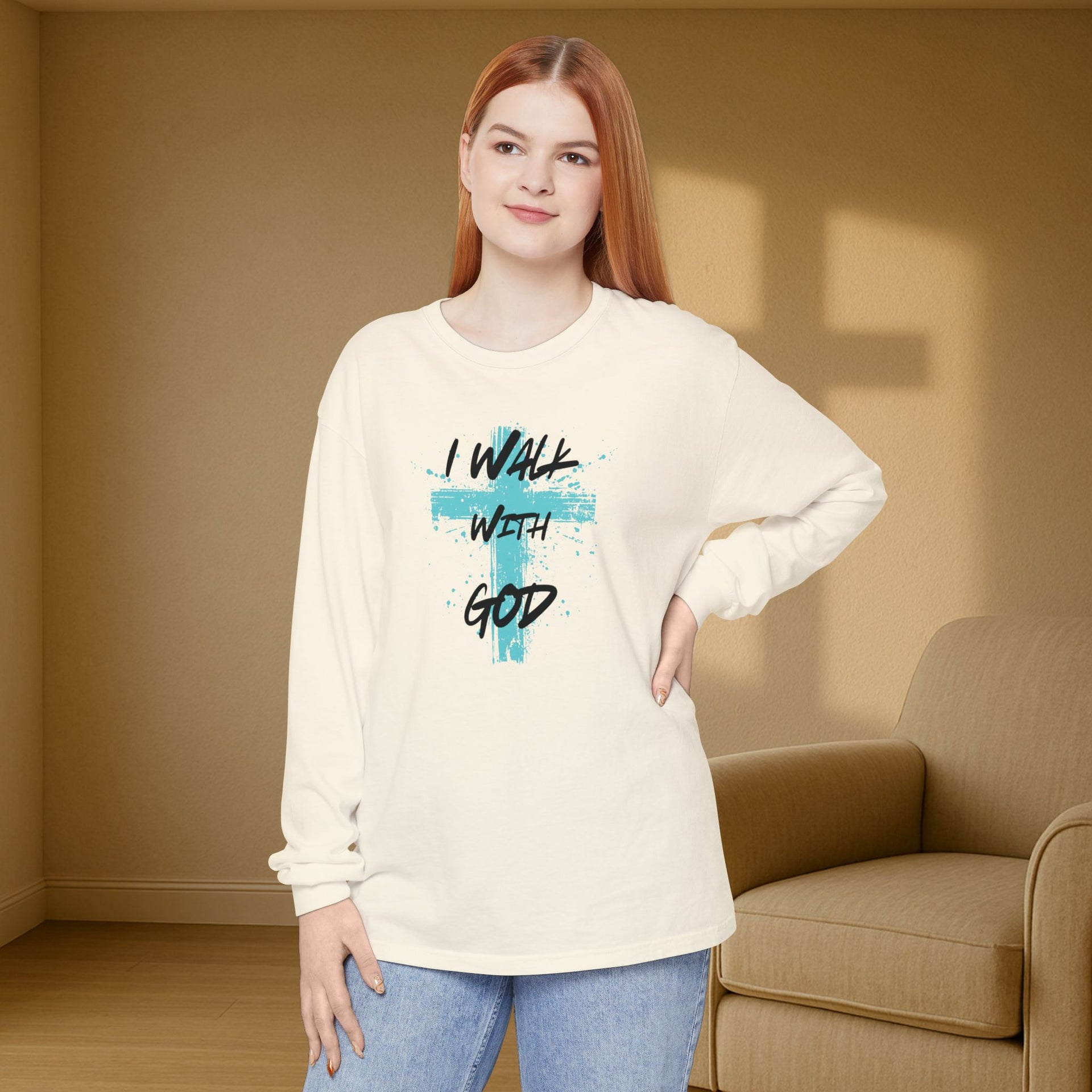 I Walk with God Unisex Relaxed Fit Long Sleeve T-Shirt - My Faith My Father