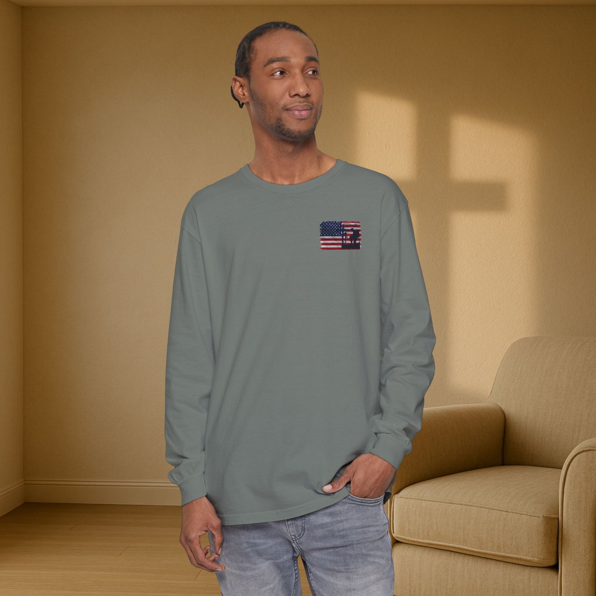 I Stand for the Flag, I Kneel for the Cross Unisex Relaxed Fit Long Sleeve T-Shirt - My Faith My Father