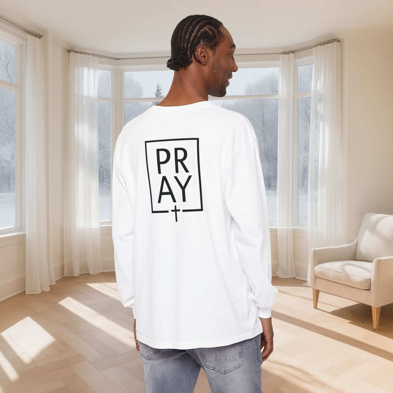 PRAY + Cross Unisex Relaxed Fit Long Sleeve T-Shirt - My Faith My Father