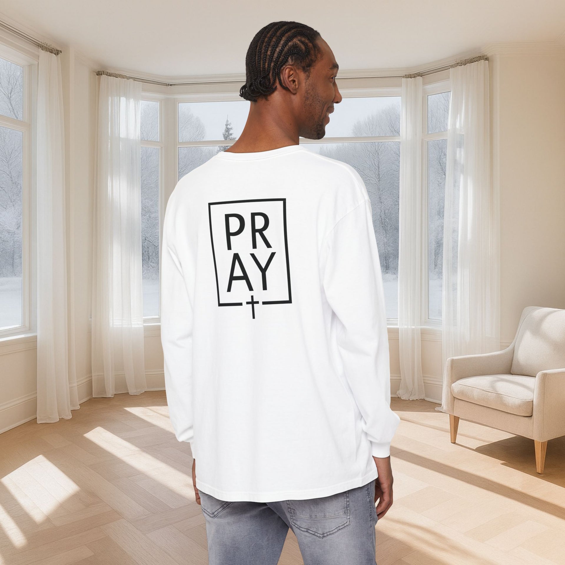 PRAY + Cross Unisex Relaxed Fit Long Sleeve T-Shirt - My Faith My Father