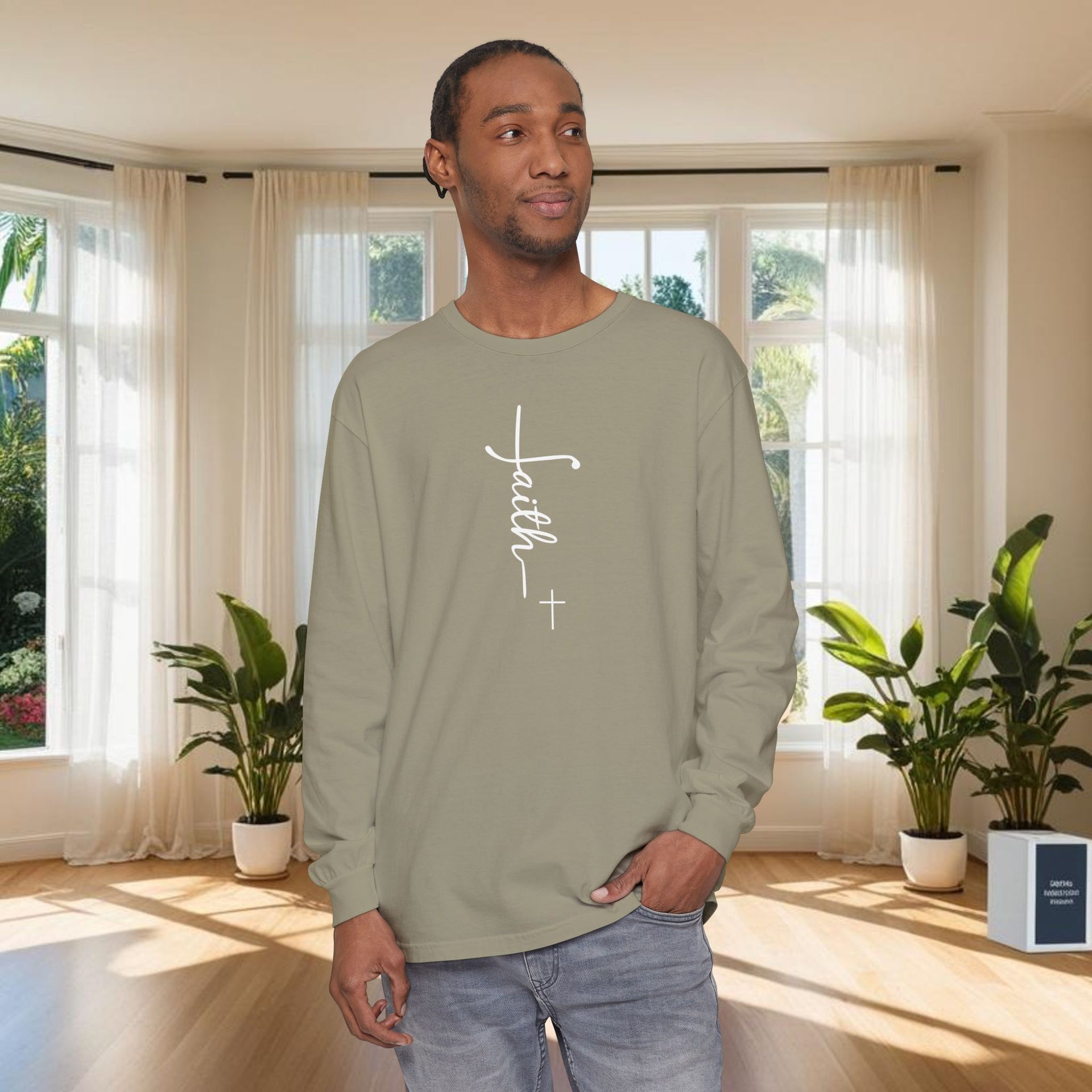 Faith + Cross Unisex Relaxed Fit Long Sleeve T-Shirt - My Faith My Father