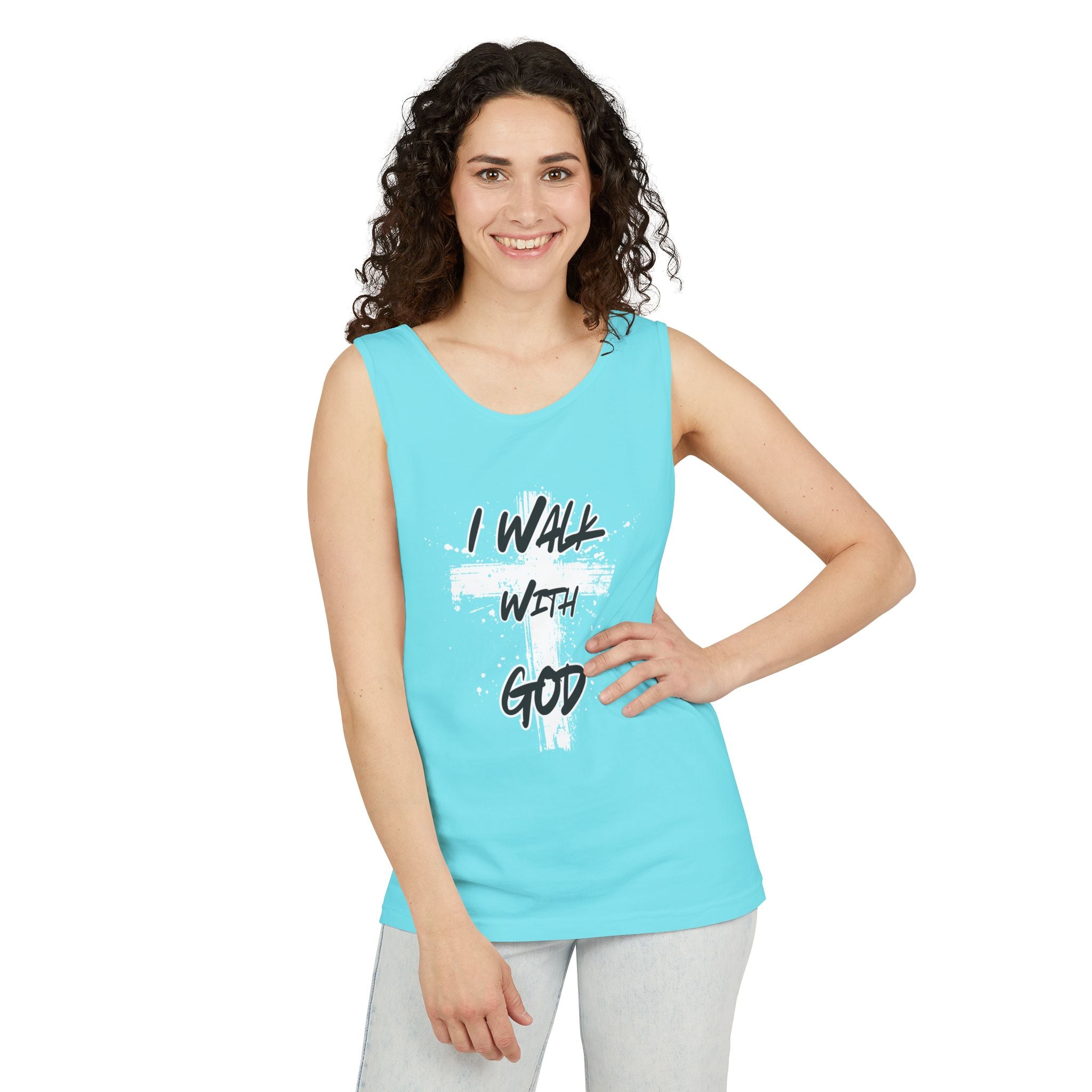 I Walk With God Unisex Relaxed Fit Tank Top, Christian Muscle Tee, Spiritual Sleeveless Shirt, Faith Workout Top, Inspirational Gym Tank