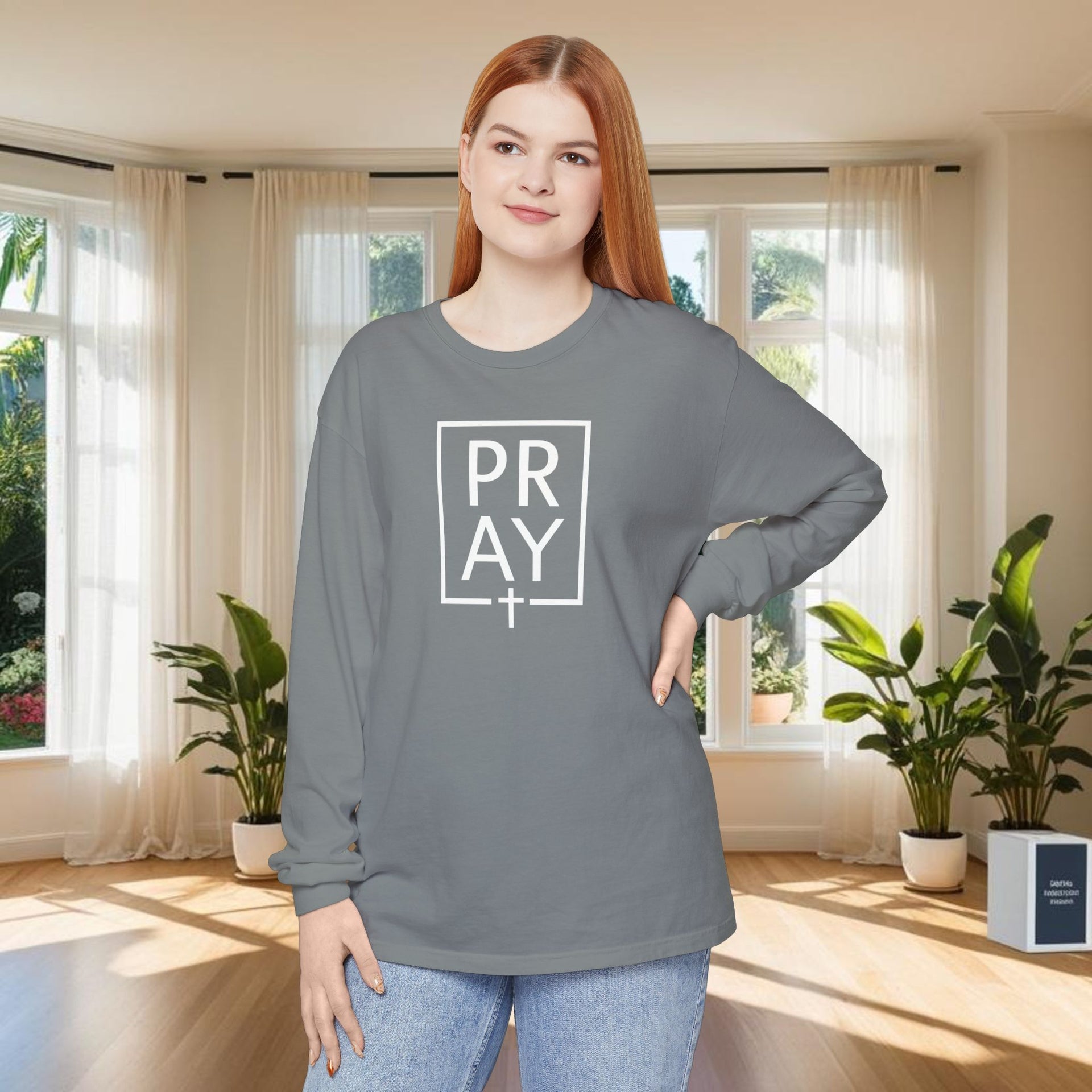 Pray + Cross Unisex Relaxed Fit Long Sleeve T-Shirt - My Faith My Father