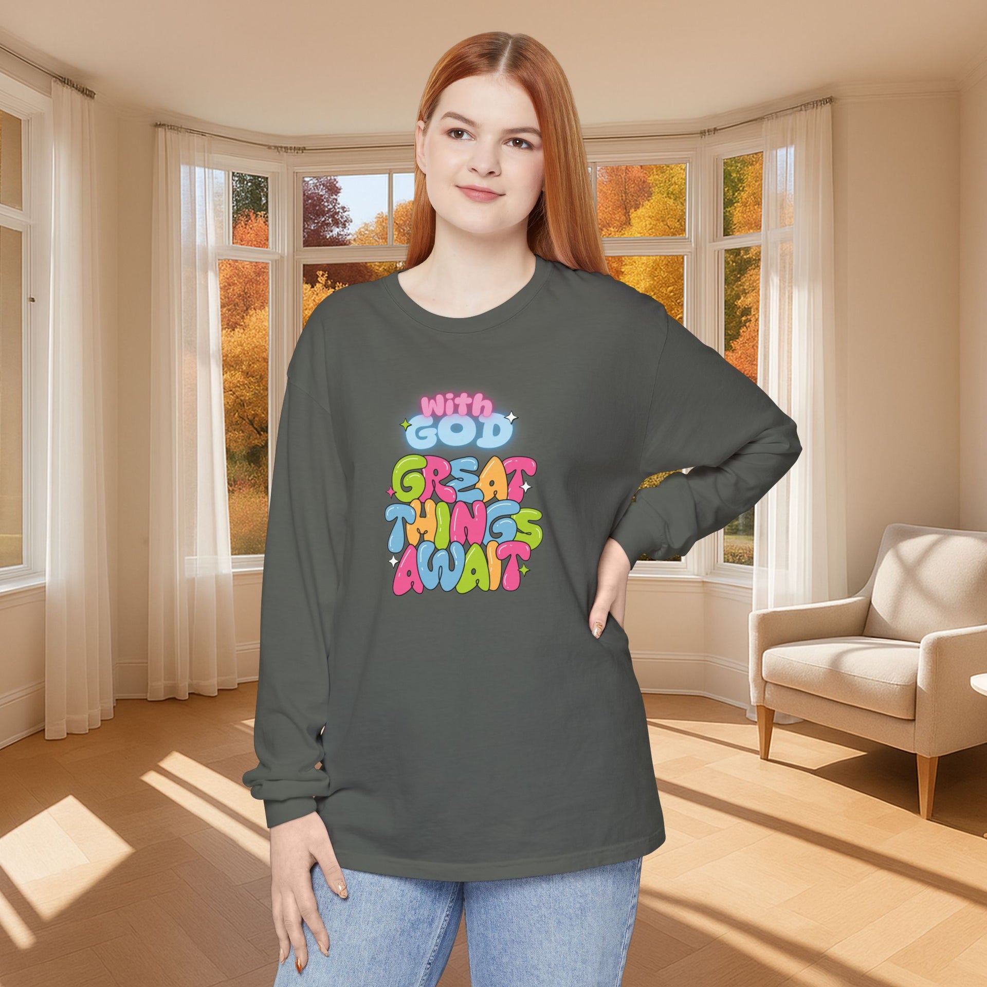 With God, Great Things Await Unisex Relaxed Fit Long Sleeve T-Shirt - My Faith My Father