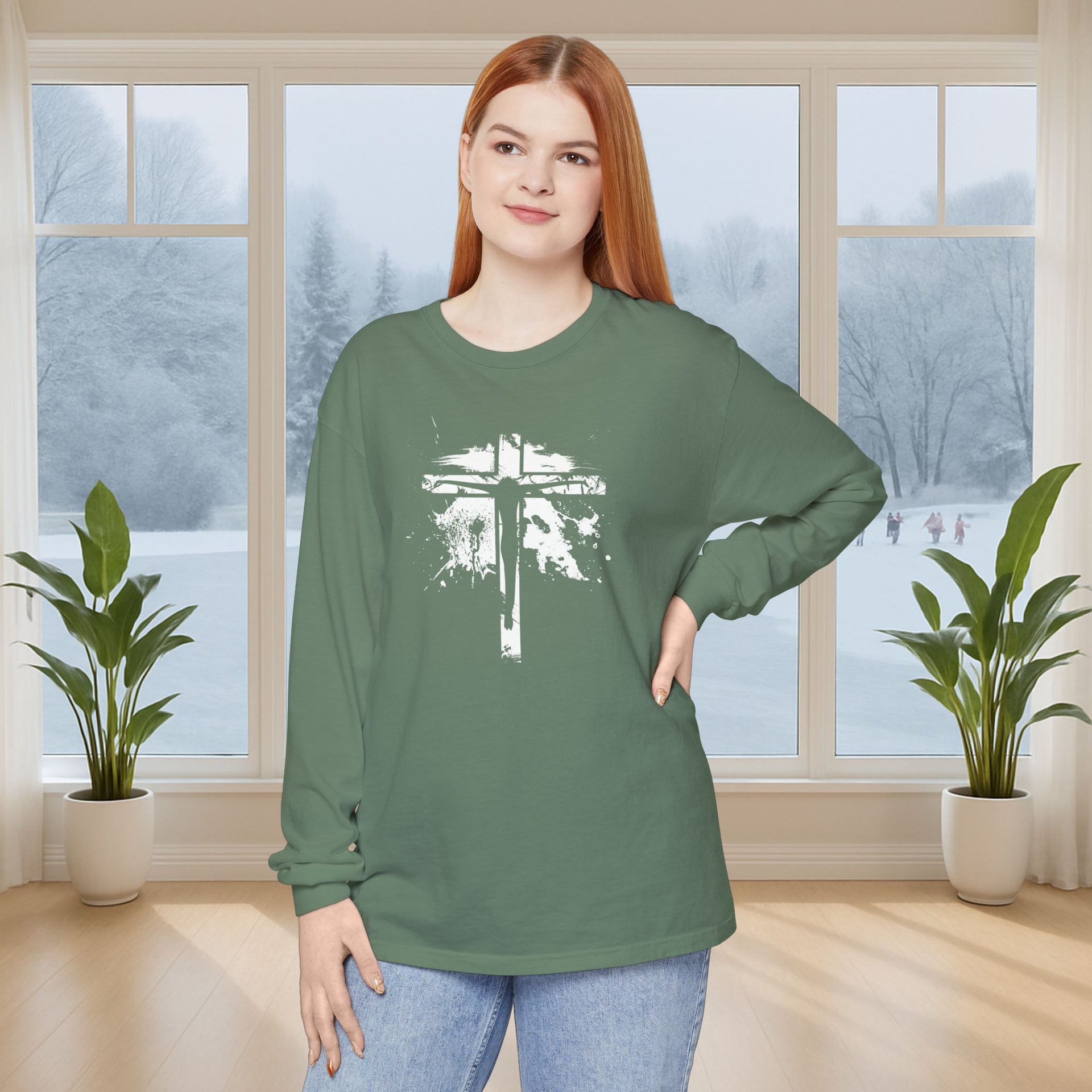 Jesus On Cross Unisex Relaxed Fit Long Sleeve T-Shirt - My Faith My Father