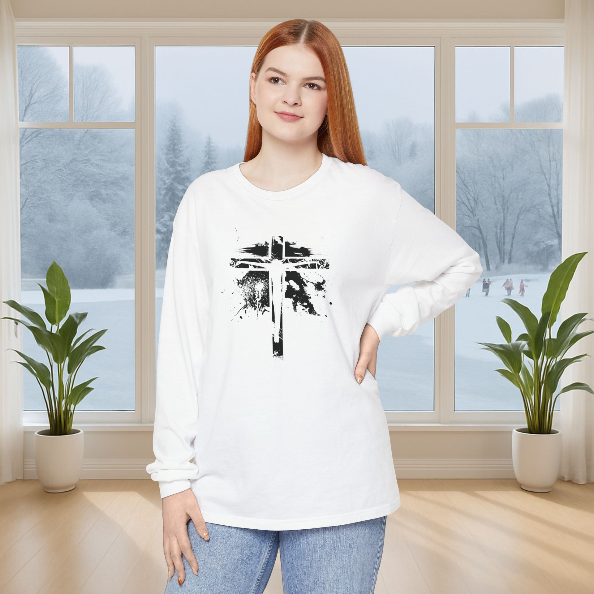 Jesus On Cross Unisex Relaxed Fit Long Sleeve T-Shirt - My Faith My Father