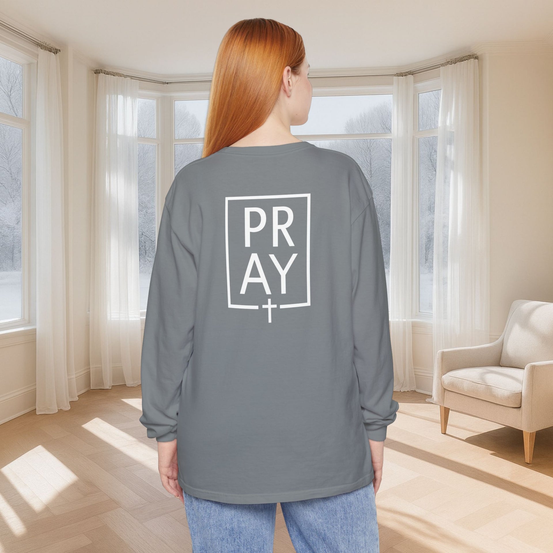 PRAY + Cross Unisex Relaxed Fit Long Sleeve T-Shirt - My Faith My Father