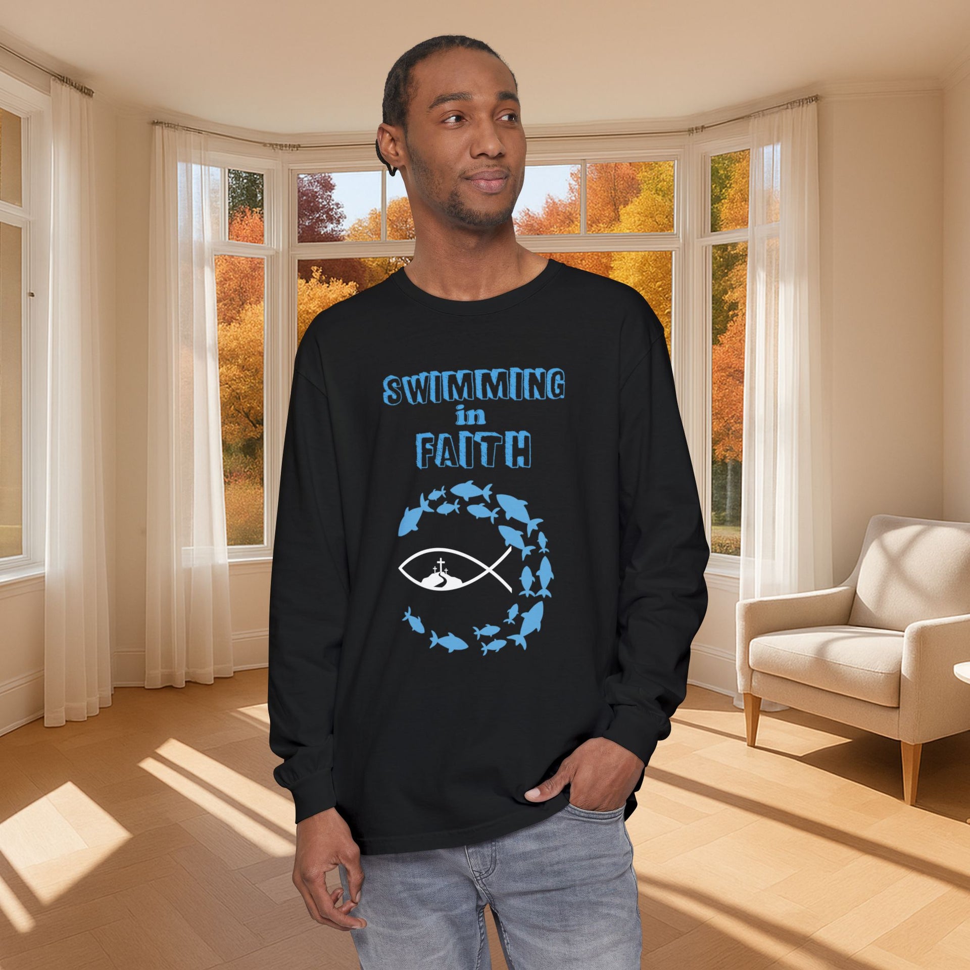 Swimming in Faith Unisex Relaxed Fit Long Sleeve T-Shirt - My Faith My Father