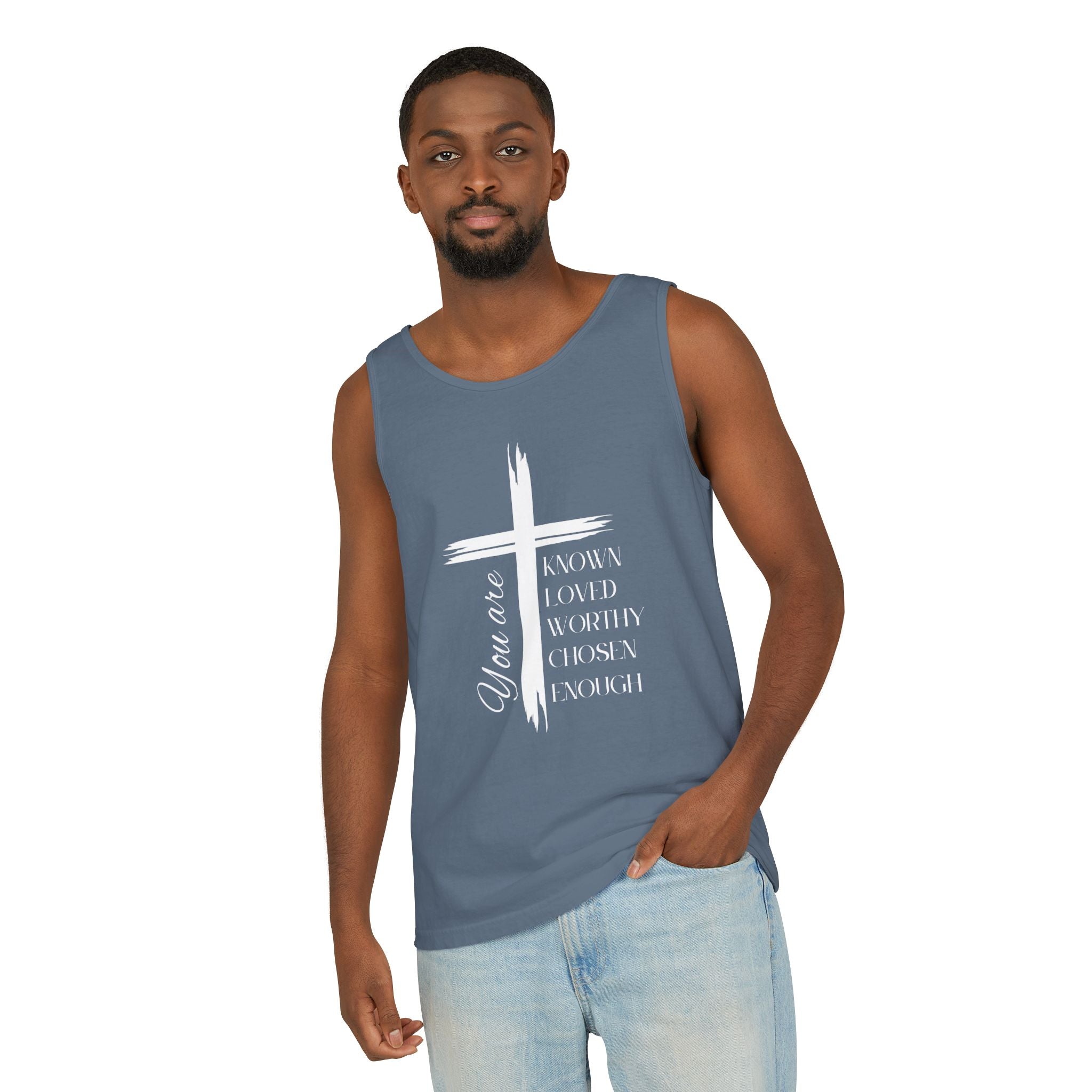 You Are Known, Loved, Worthy, Chosen, Enough Christian Unisex Tank Top | Faith-Based Affirmation Shirt, Inspirational Gift, Relaxed Fit Tank