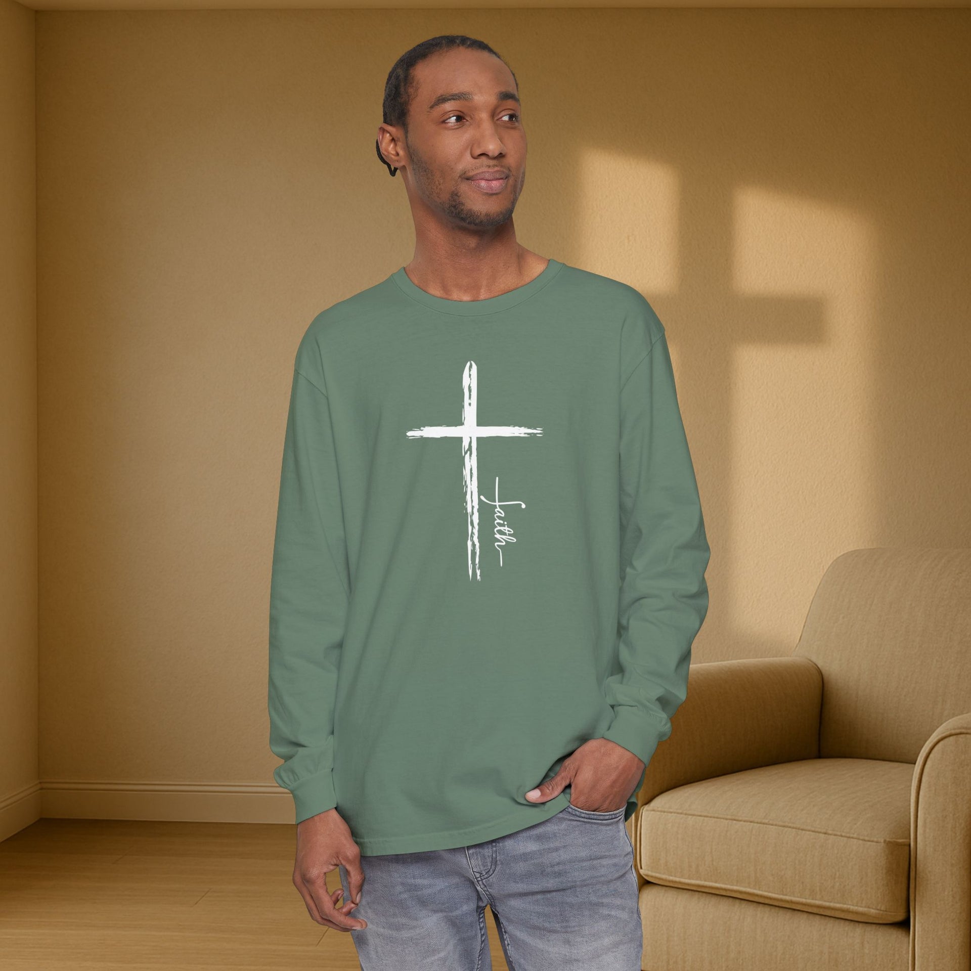 Cross With Faith Unisex Relaxed Fit Long Sleeve T-Shirt - My Faith My Father