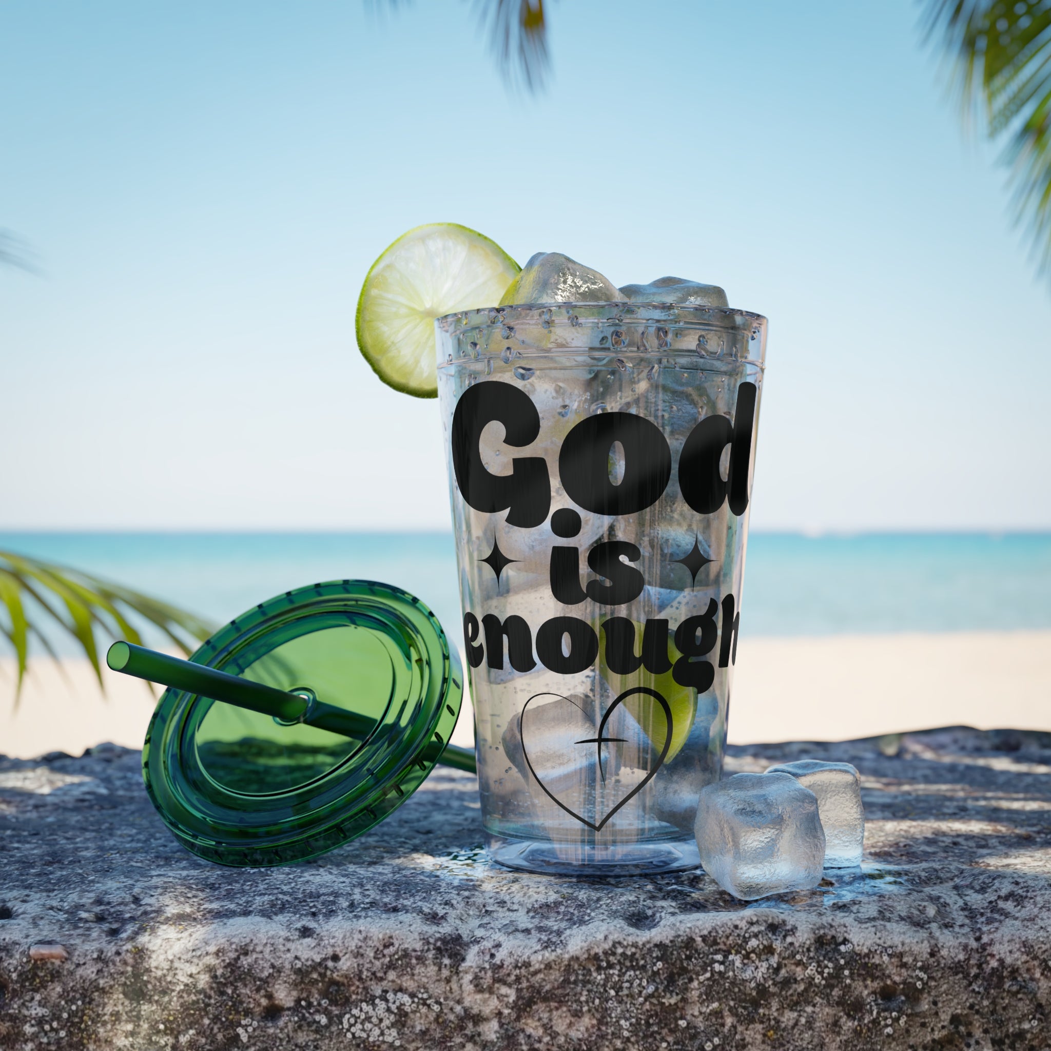 God Is Enough Sunsplash 16oz Tumbler With Straw