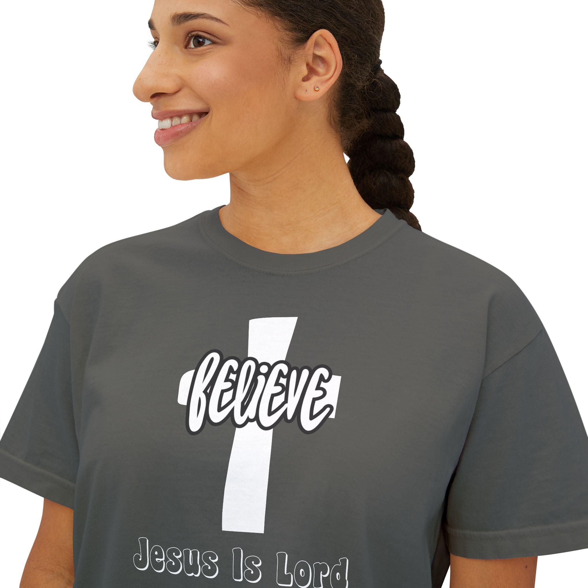 Believe Jesus Is Lord Women's Boxy Tee, Christian T-Shirt, Trendy Faith Apparel, Believer's Gift, Casual Cross Tee, Everyday Wear