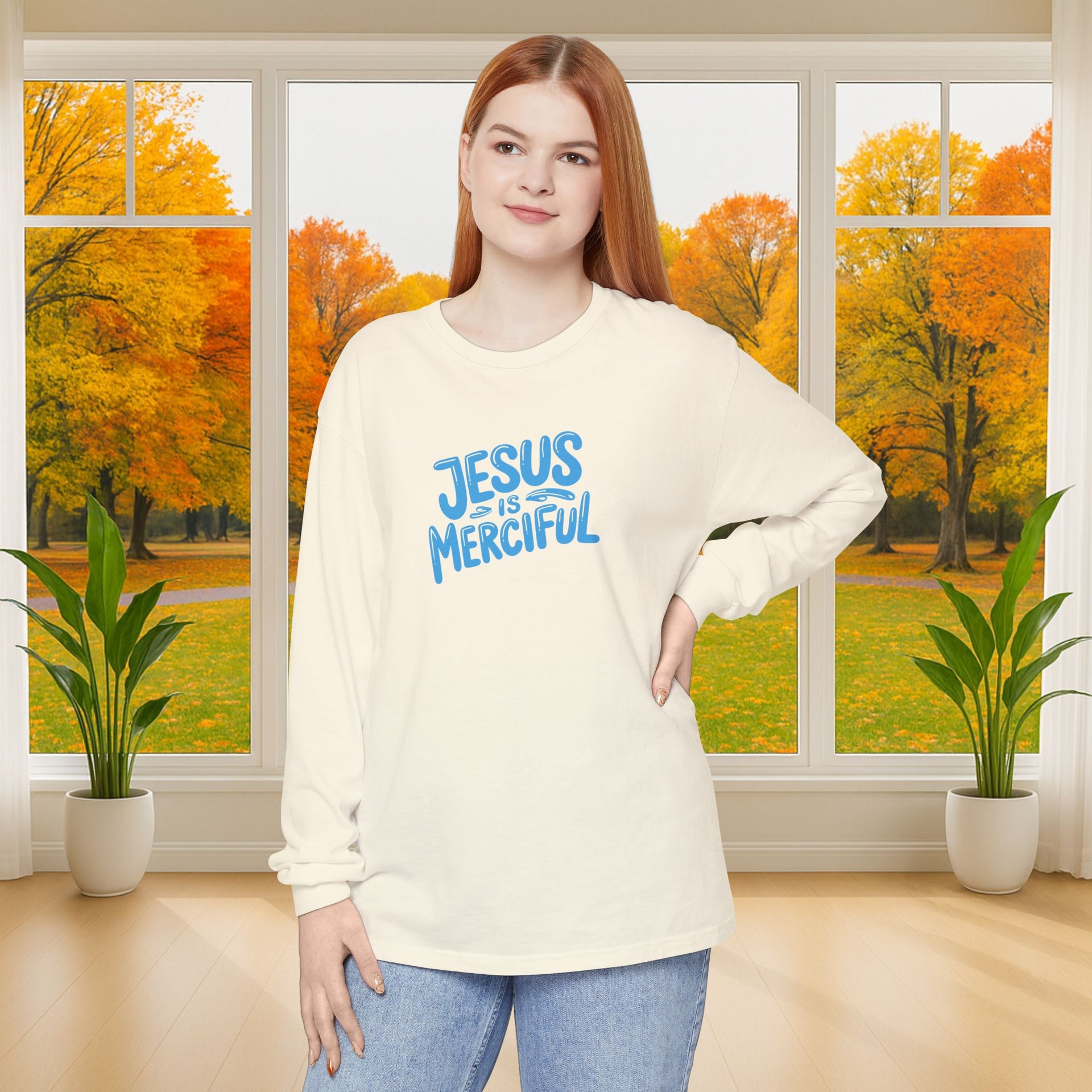 Jesus is Merciful Unisex Relaxed Fit Long Sleeve T-Shirt - My Faith My Father