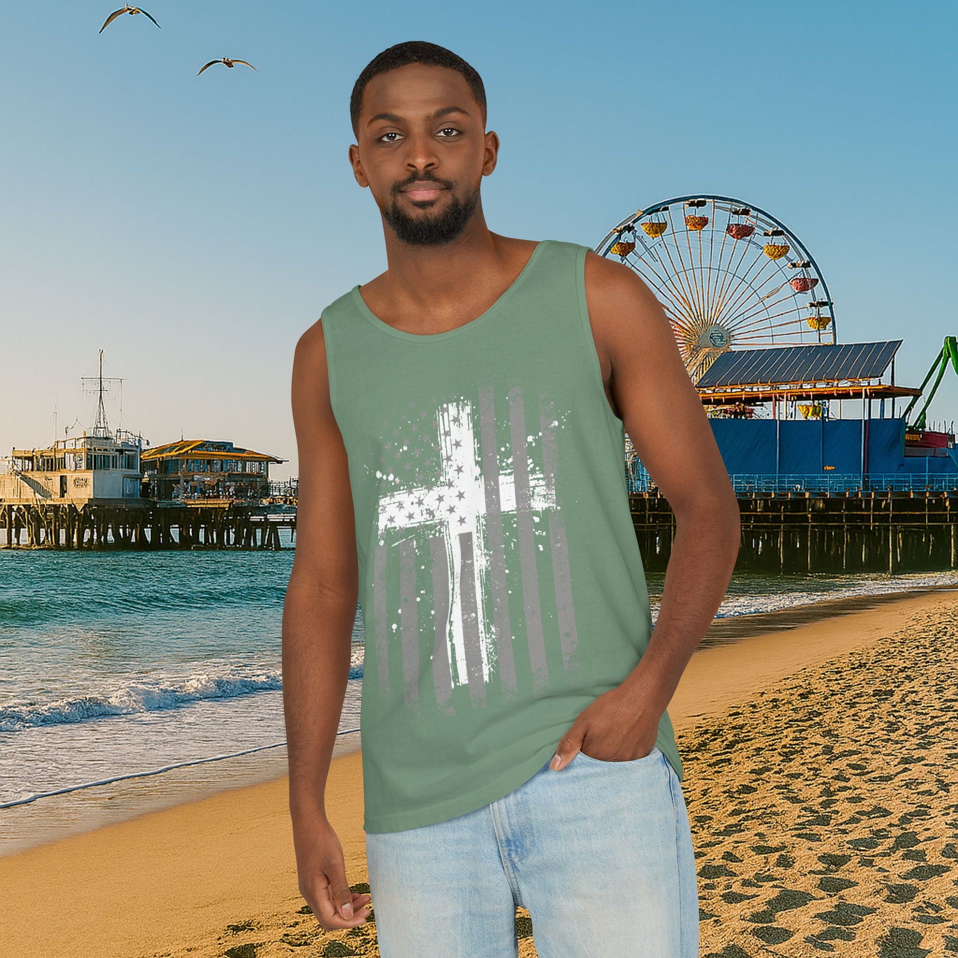 Flag With Cross Unisex Relaxed Fit Tank Top - My Faith My Father